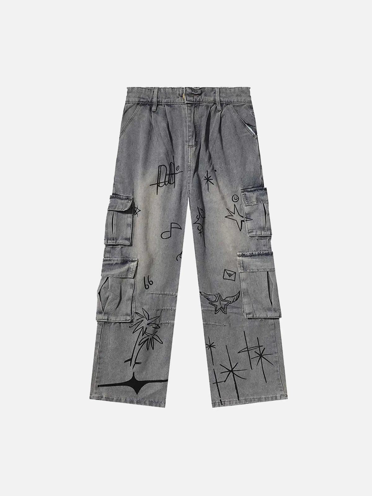 TALISHKO Painted Washed Multi-Pocket Cargo Jeans