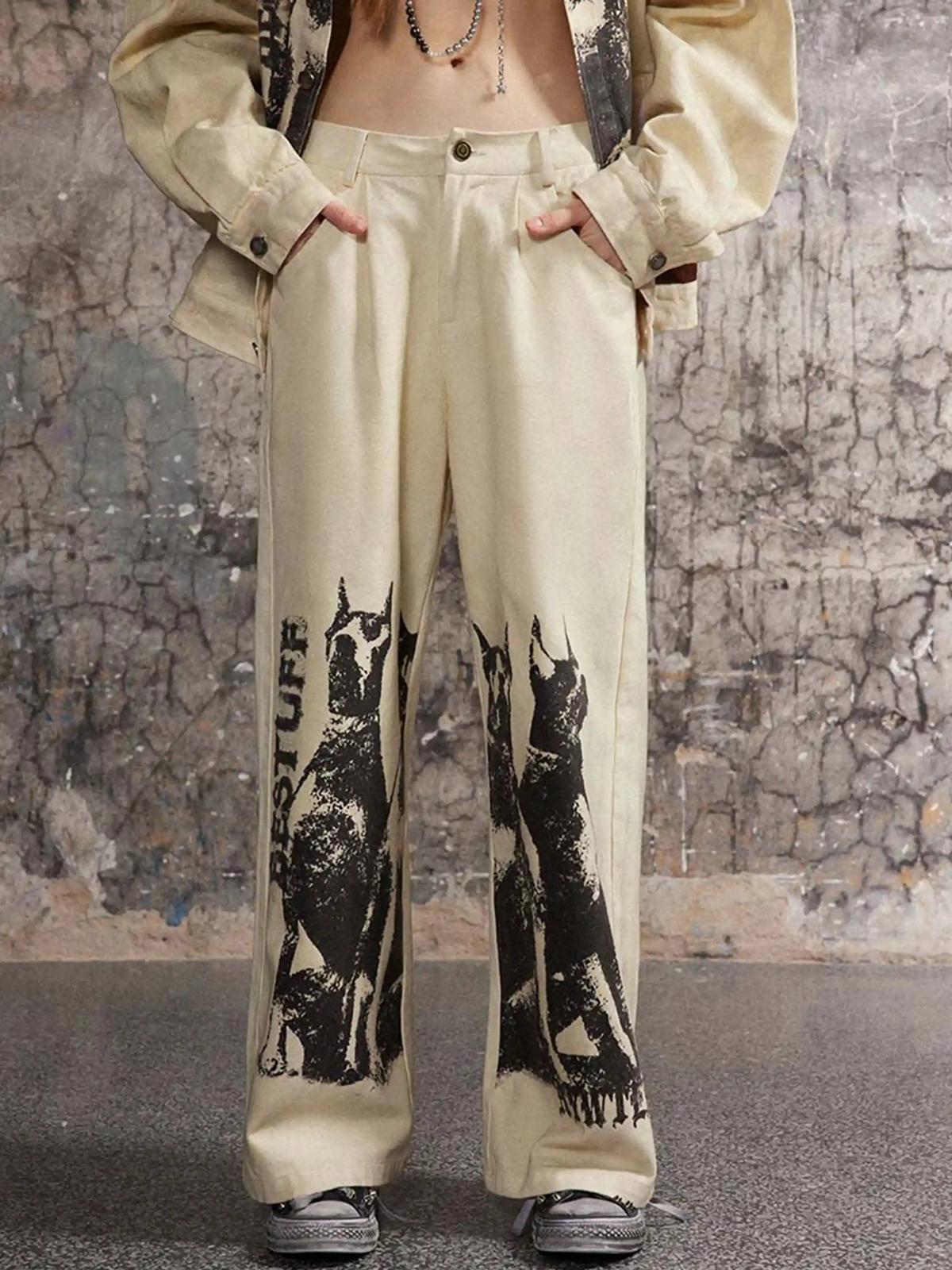 TALISHKO Washed Distressed Doberman Graffiti Sweatpants