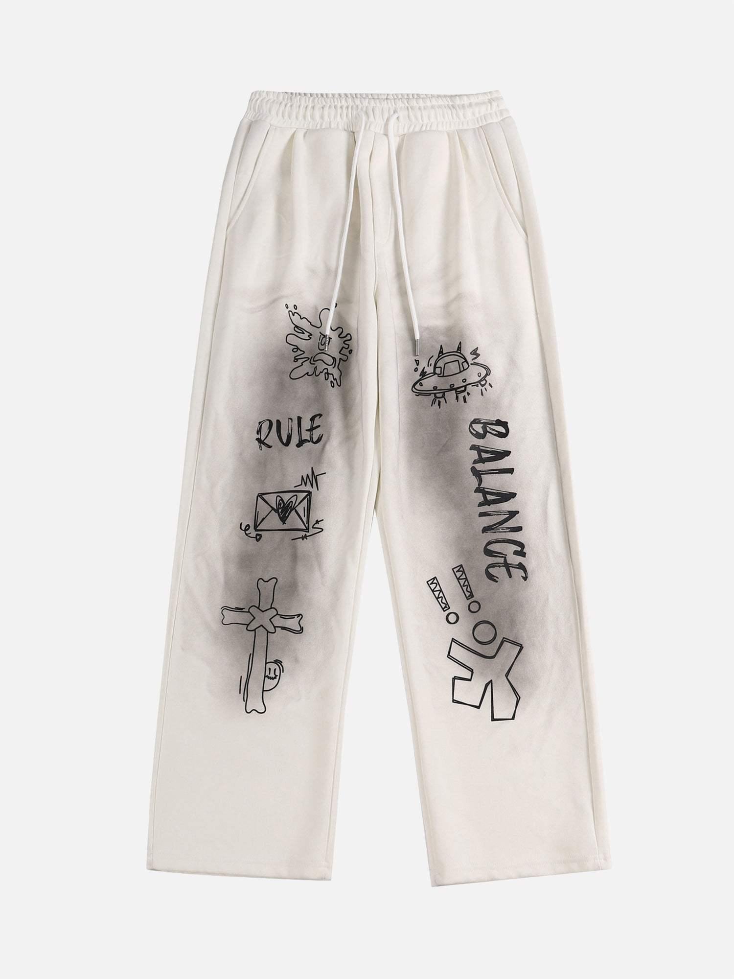 TALISHKO American Style Spray Painted Letters Washed Casual Sweatpants