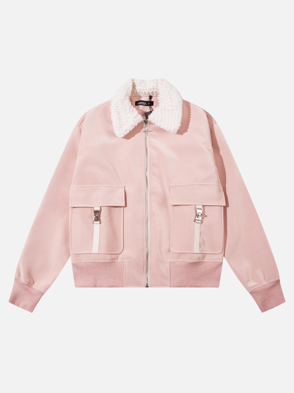 TALISHKO Plush Collar Suede Faux Leather Jacket