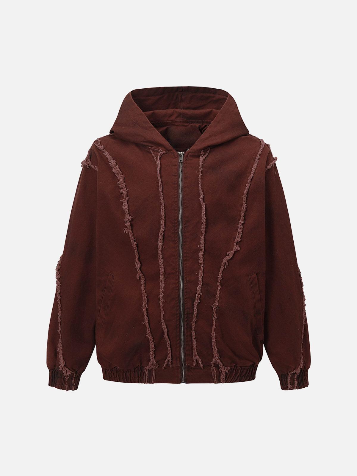 TALISHKO Washed Distressed Fur Hooded Jacket
