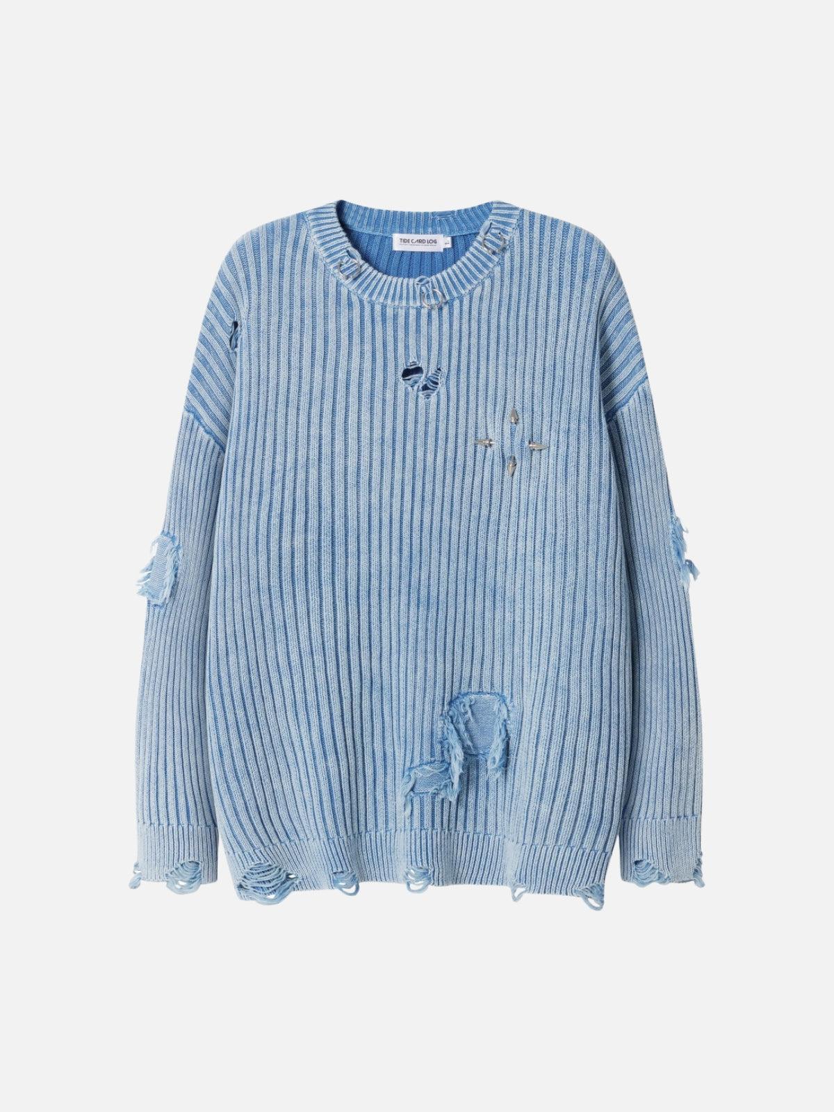 TALISHKO Distressed Ripped Rivets Sweater