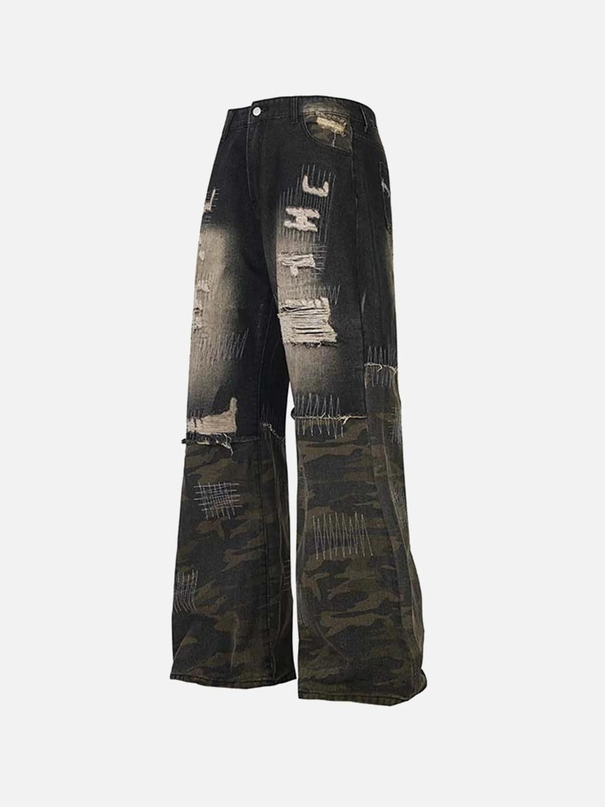 TALISHKO Washed Panel Camouflage Jeans