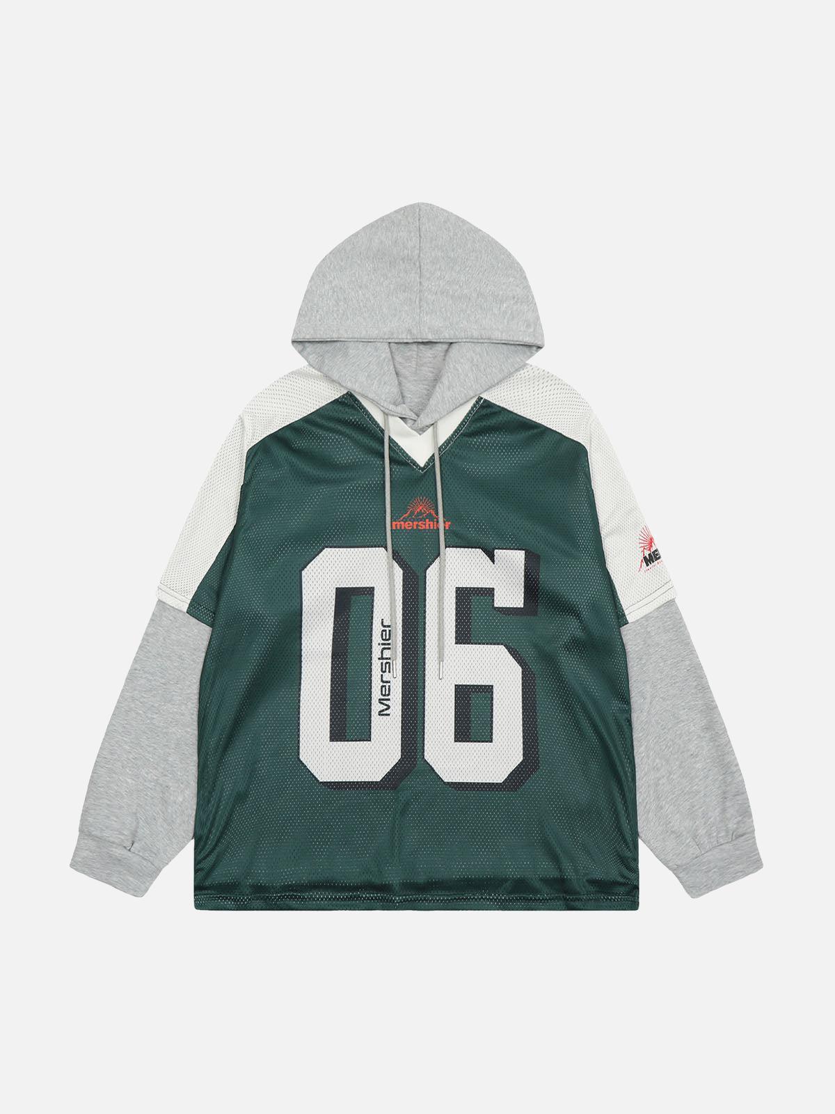 TALISHKO Faux Two-Piece Contrast Color Stitching Hoodie