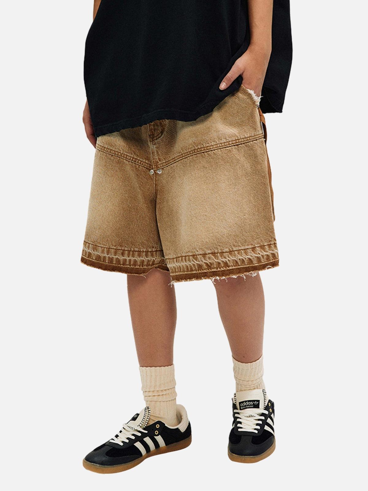 TALISHKO American Retro Distressed Washed Denim Shorts