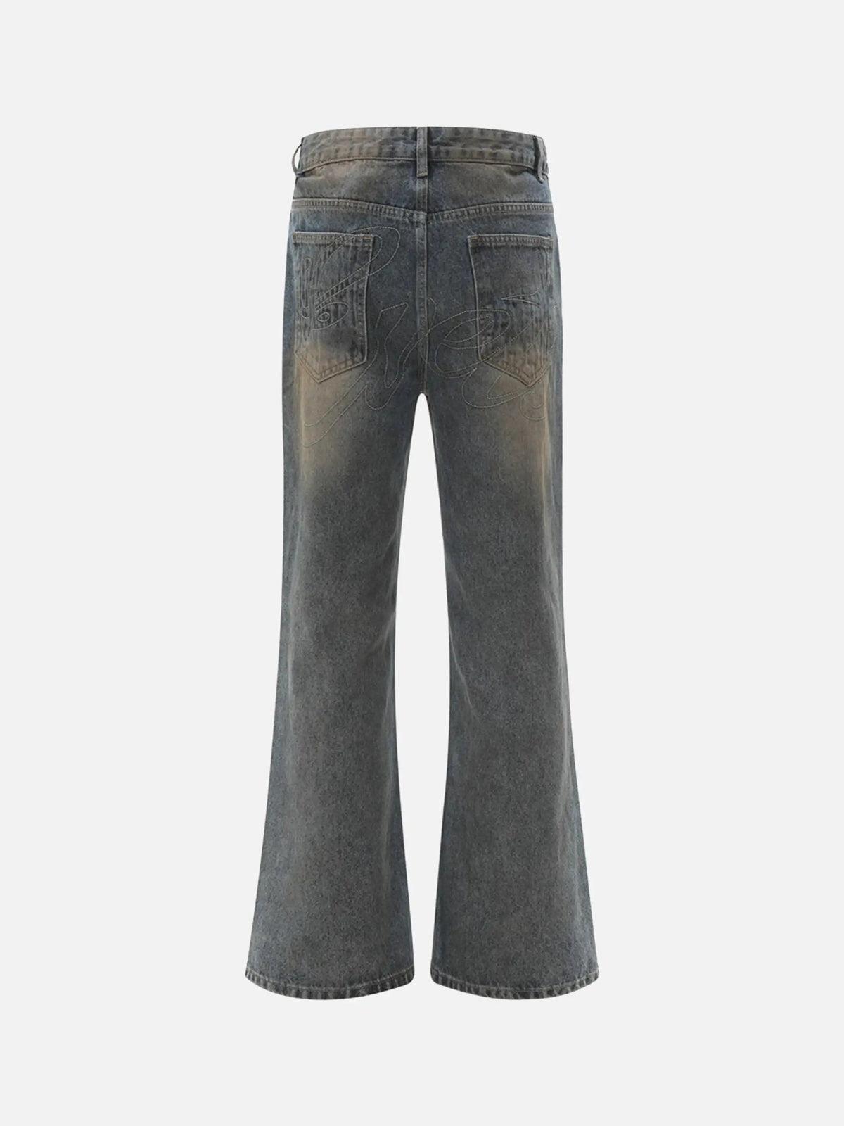 TALISHKO Distressed Pigment Printed Bootcut Jeans