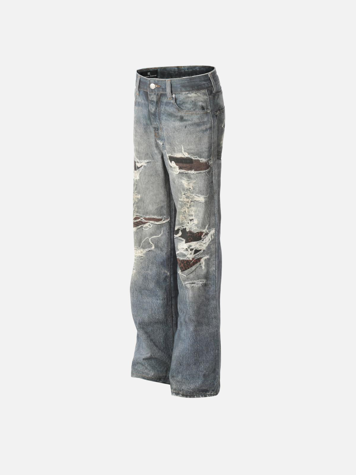 TALISHKO Fringe Distressed Print Jeans