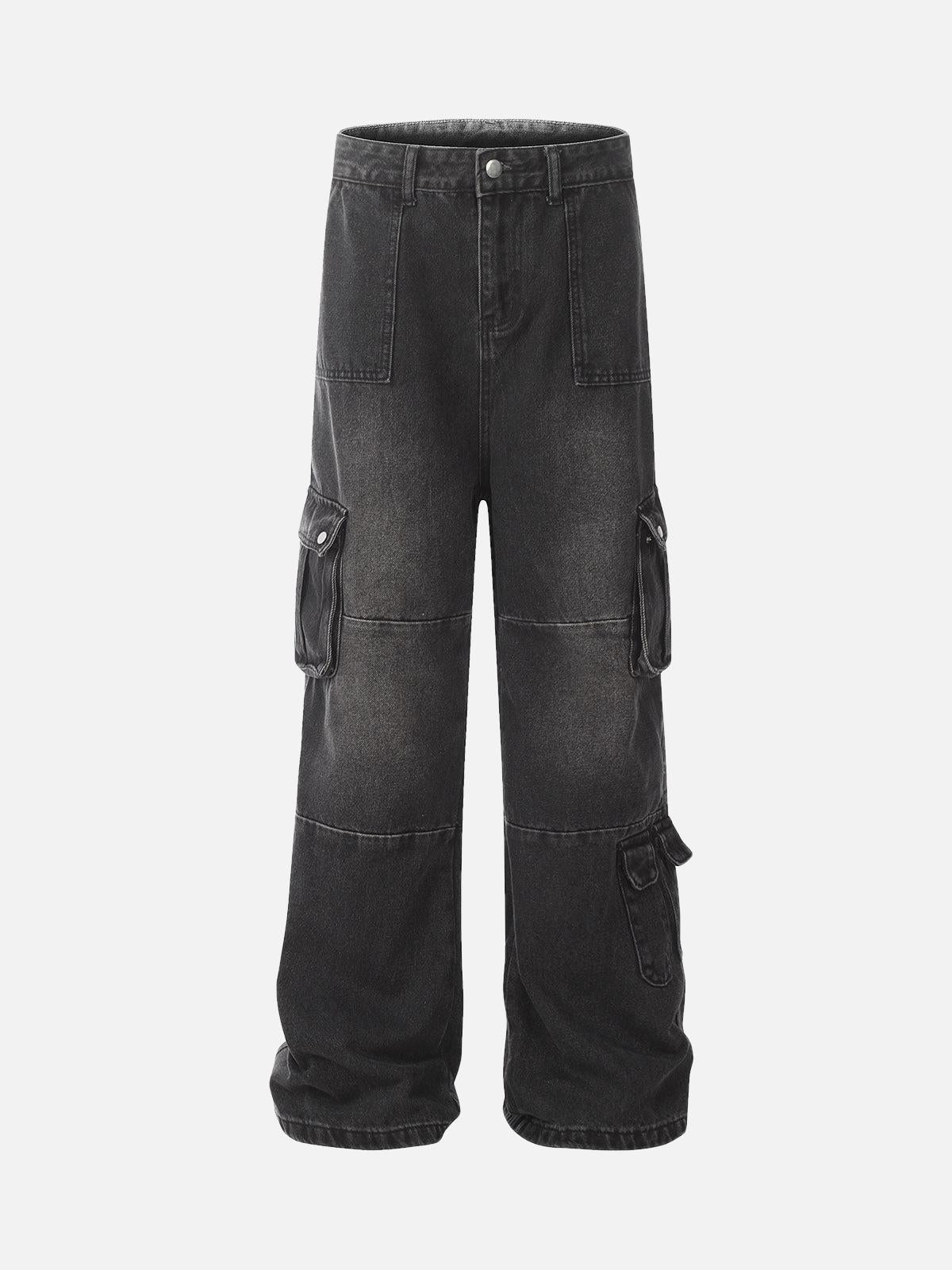 TALISHKO Distressed Washed Multi-Pocket Cargo Jeans