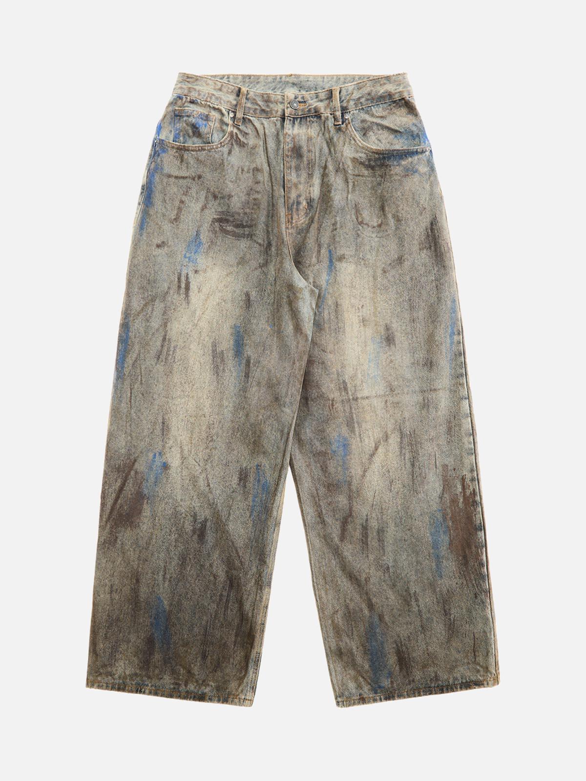 TALISHKO Dirty-Dyed Wasteland Style Baggy Jeans