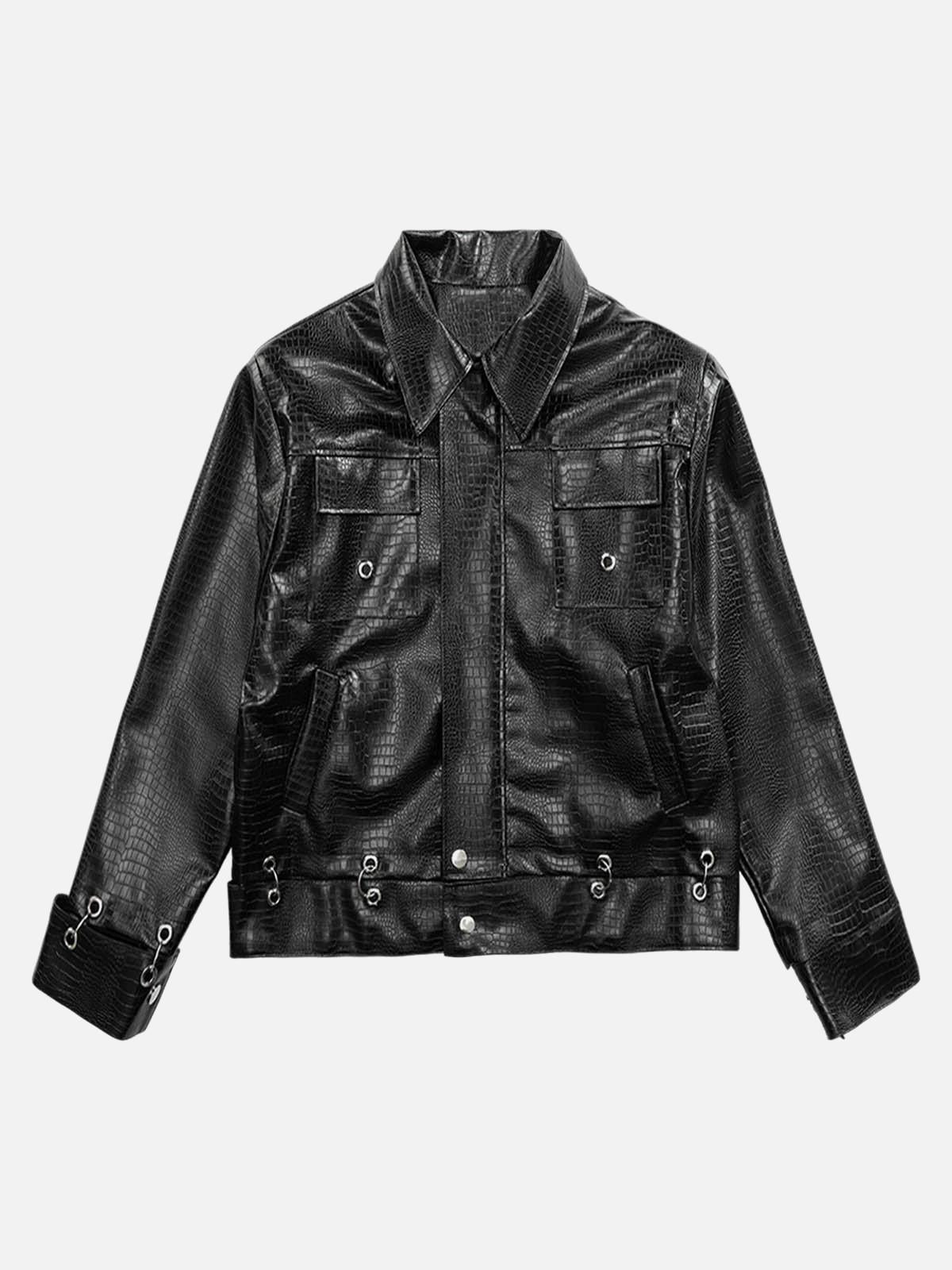 TALISHKO Shoulder Pad PU Leather Jacket