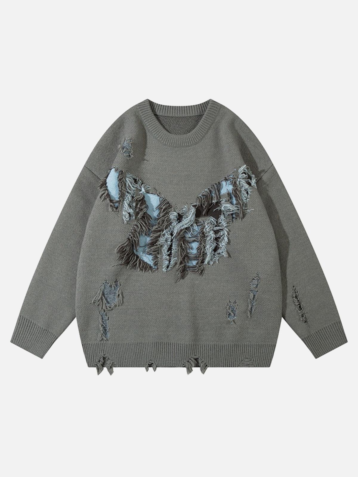 TALISHKO Vintage High Street Ripped Butterfly Sweater