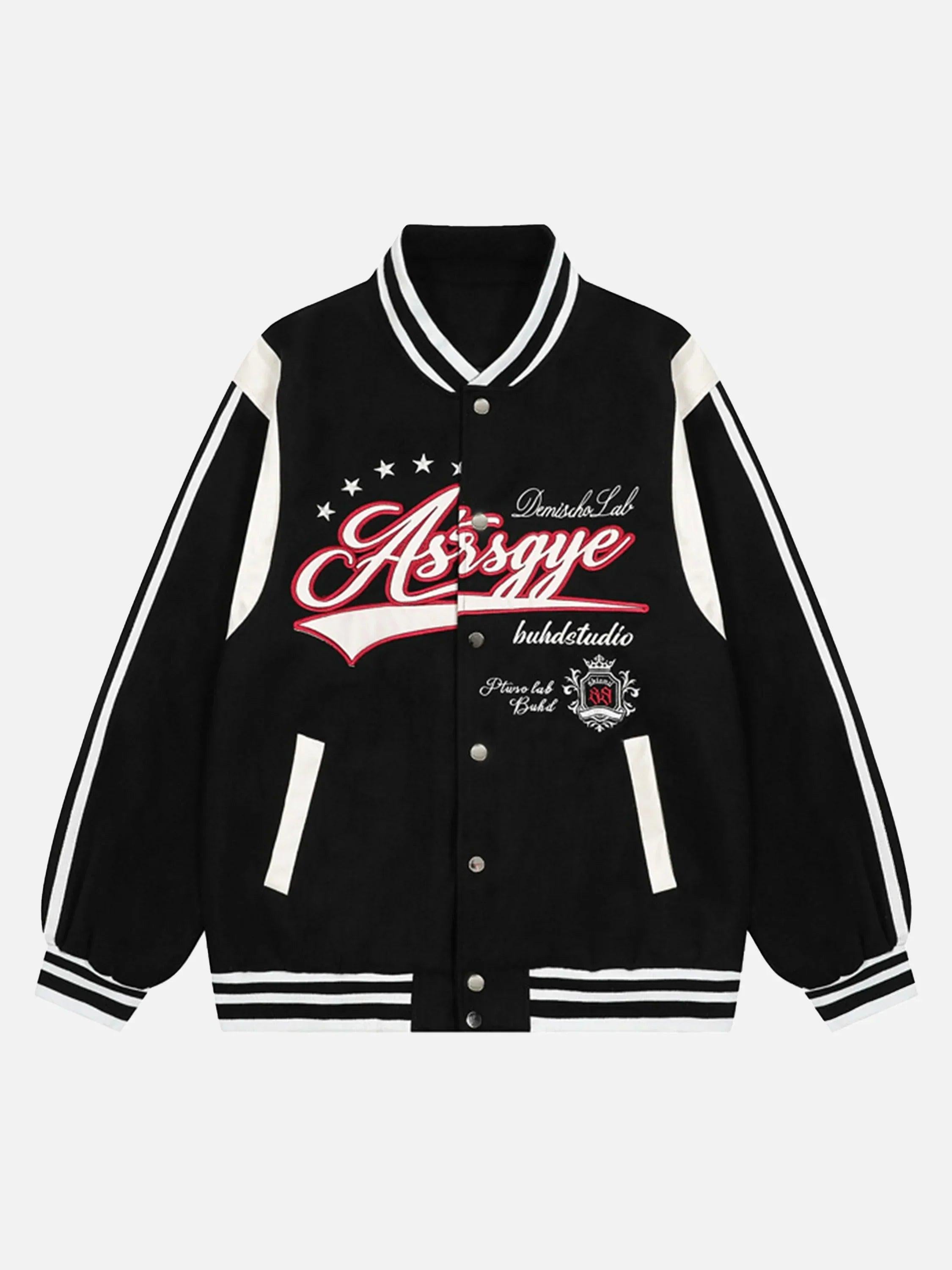 TALISHKO Patchwork Contrast Embroidered Baseball Jacket