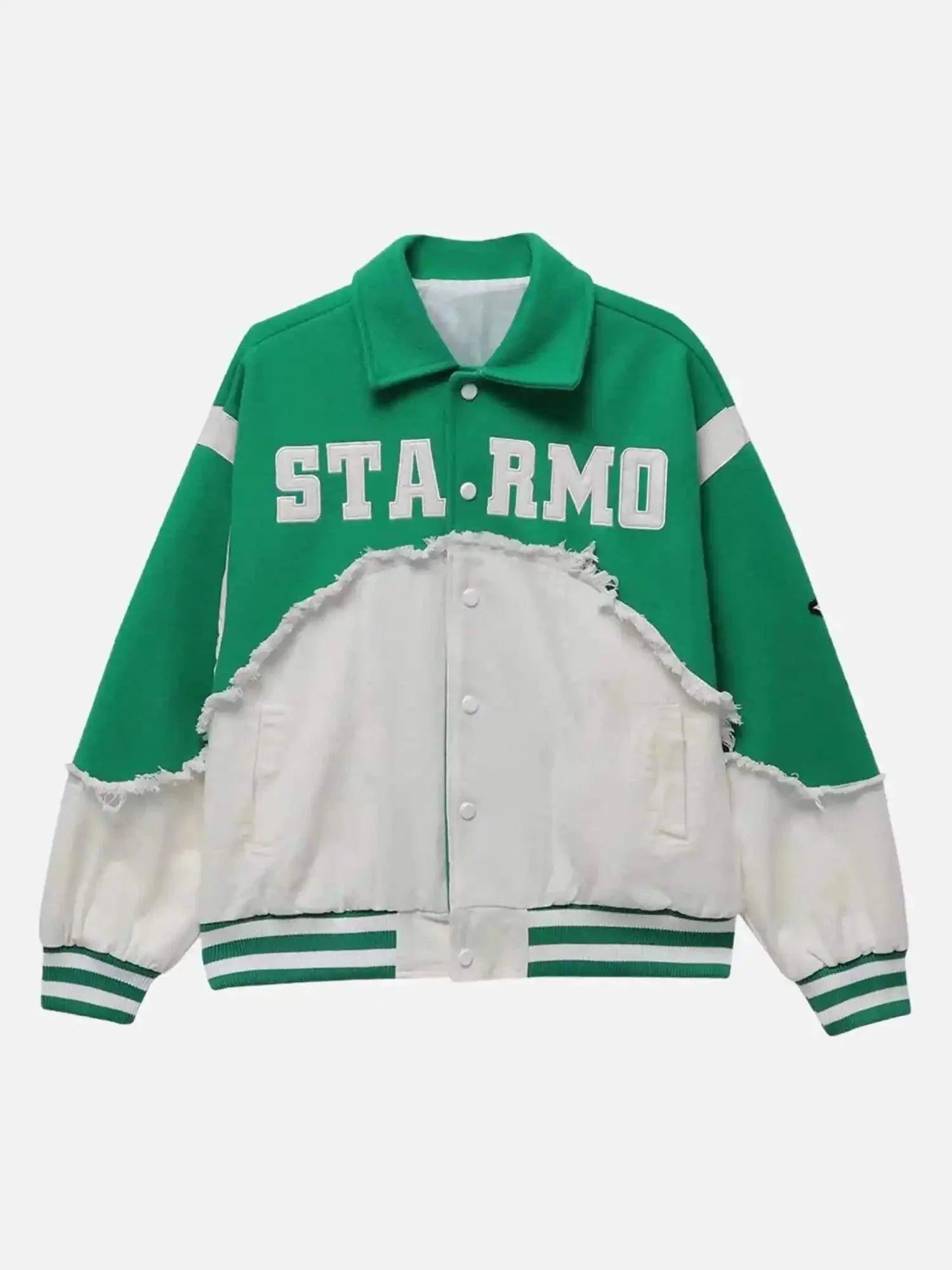 TALISHKO American High Street Denim Fabric Splicing Baseball Jacket