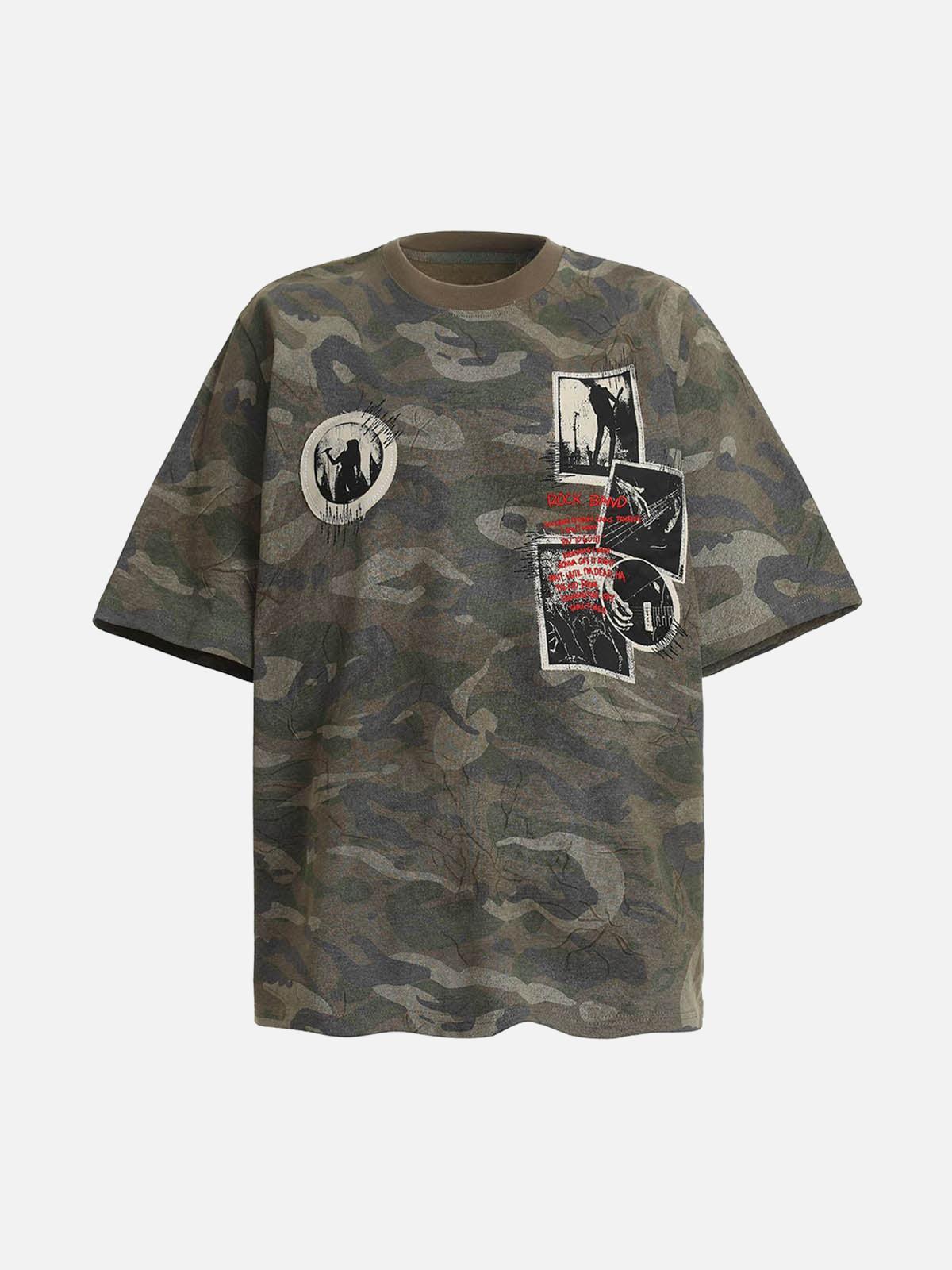 TALISHKO Camouflage Patchwork Graphic T-Shirt