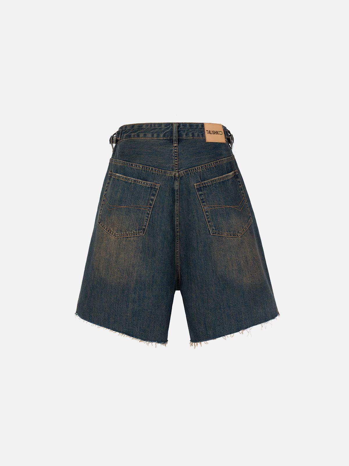 TALISHKO Washed Fringe Denim Jorts