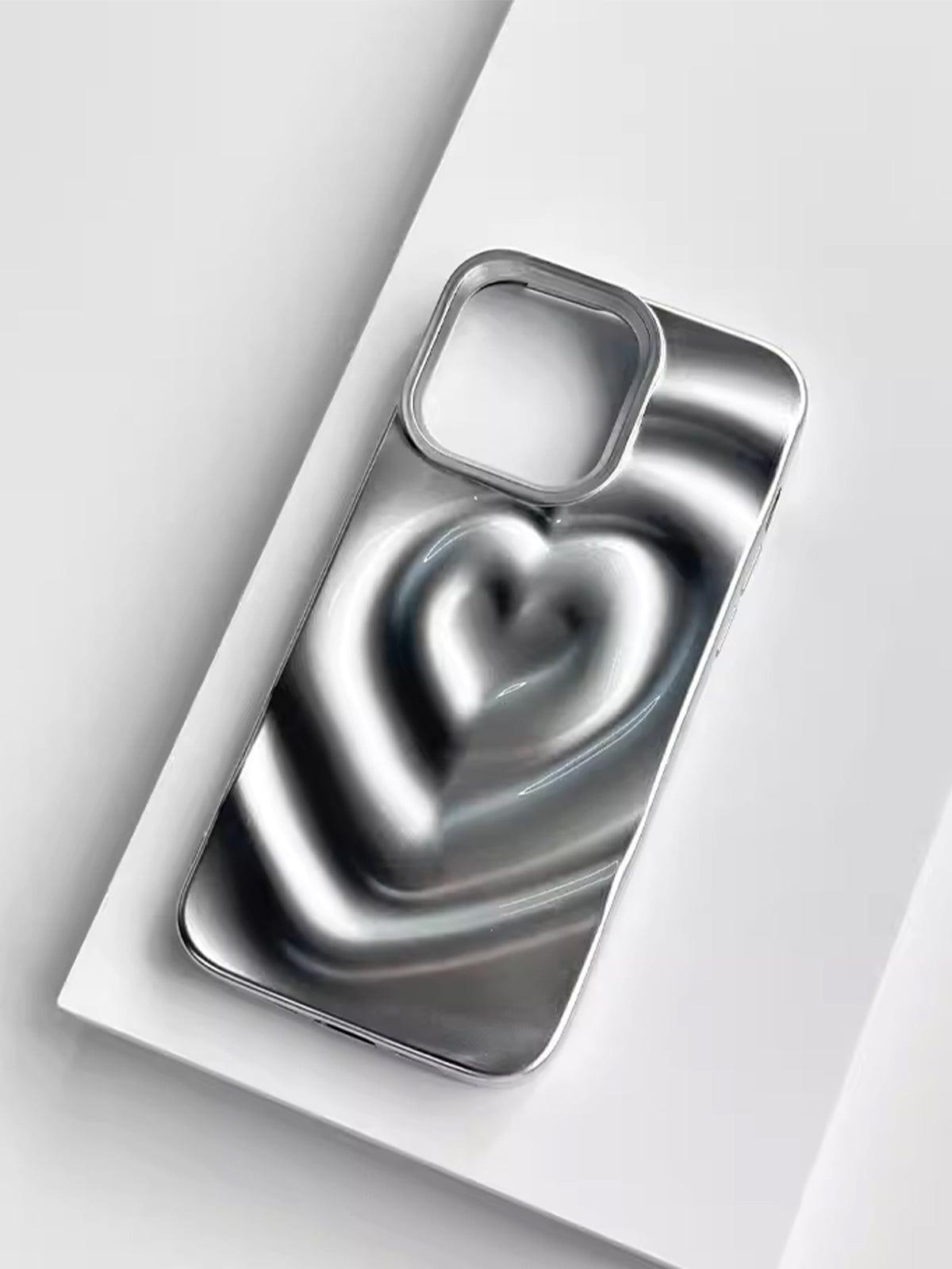 TALISHKO Electroplate Silver 3D Heart Water Ripple Phone Case
