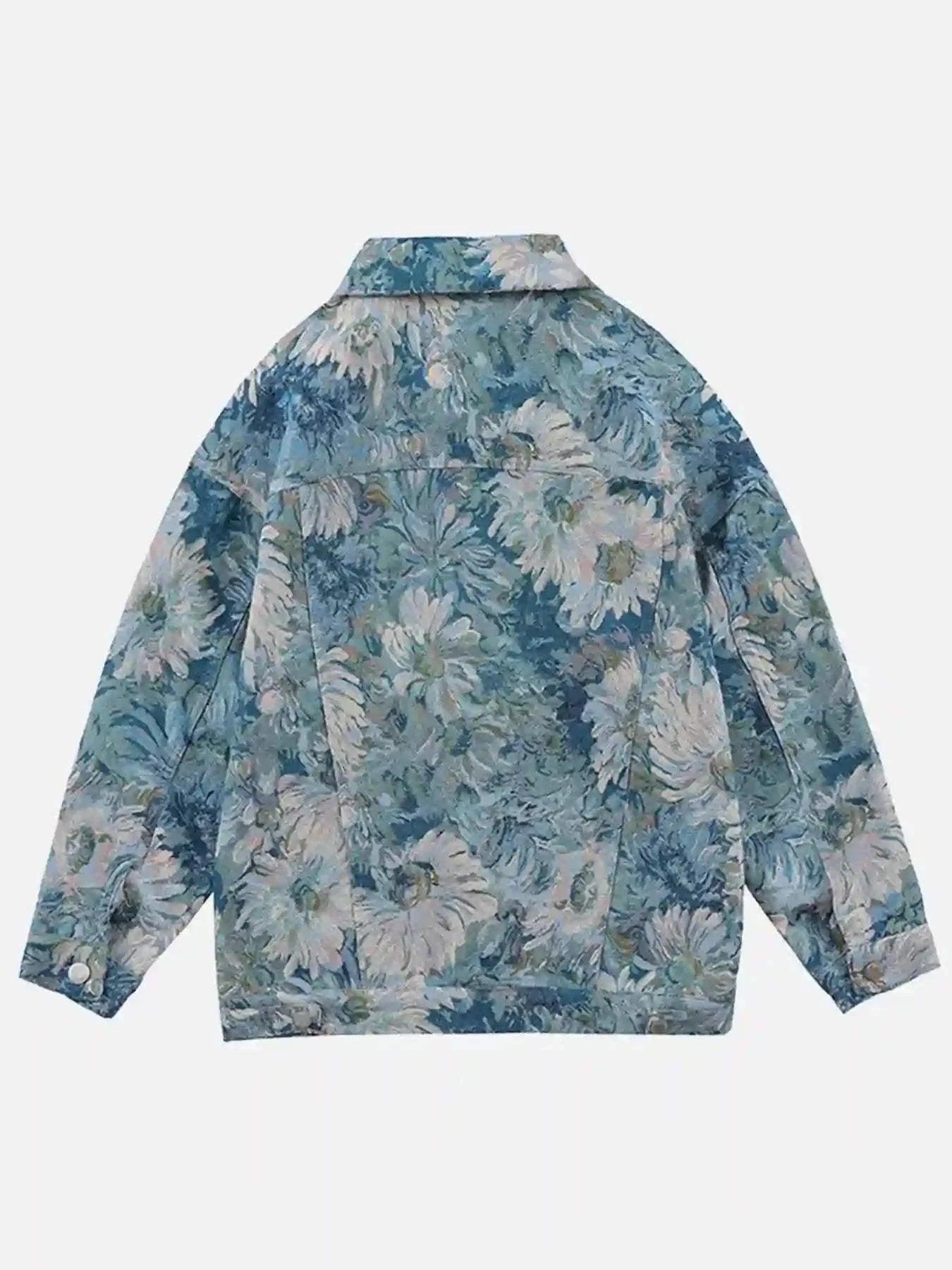 TALISHKO Oil Painting Jacquard Flower Denim Jacket
