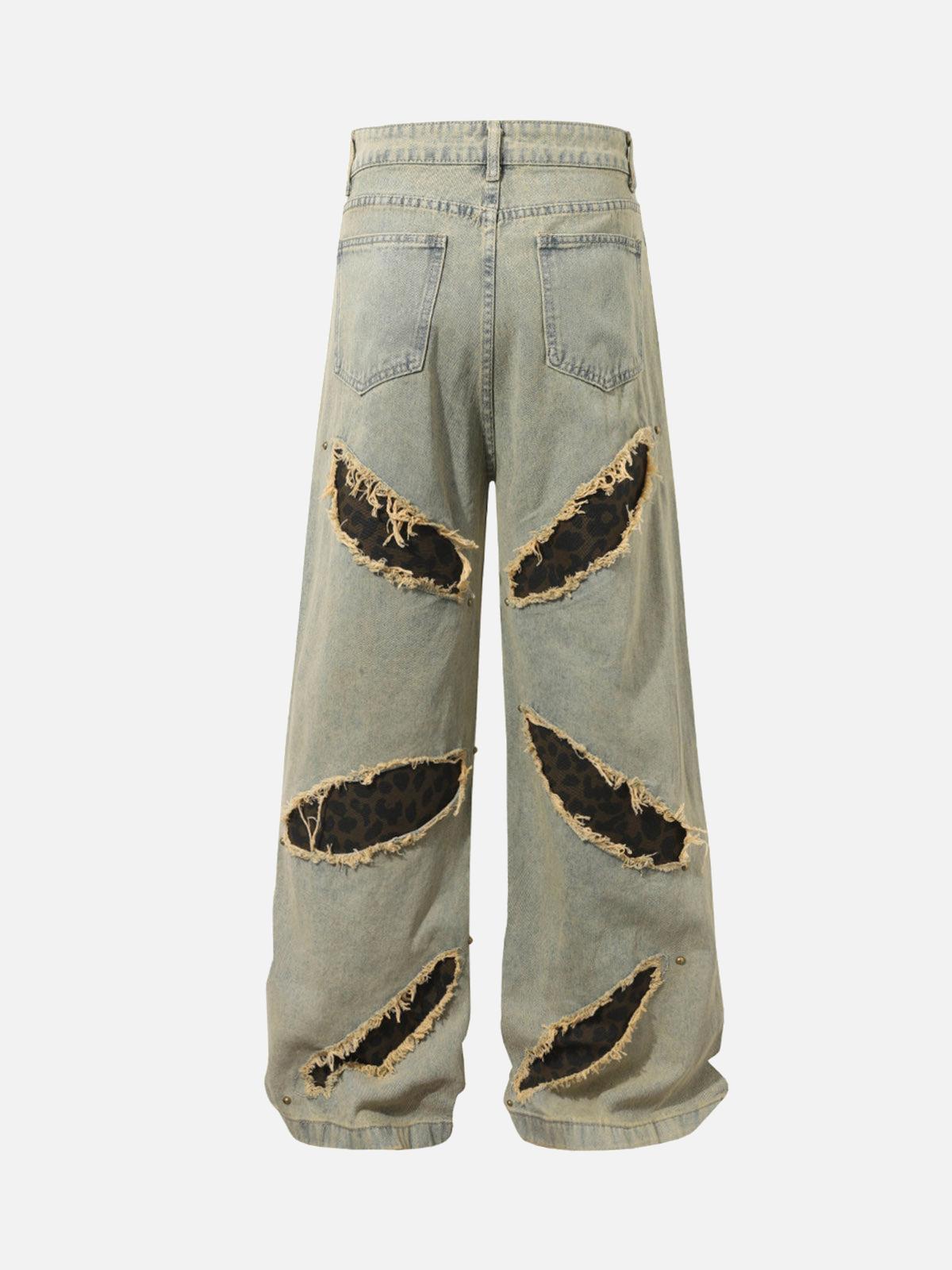 TALISHKO Distressed Raw Edge Patch Jeans