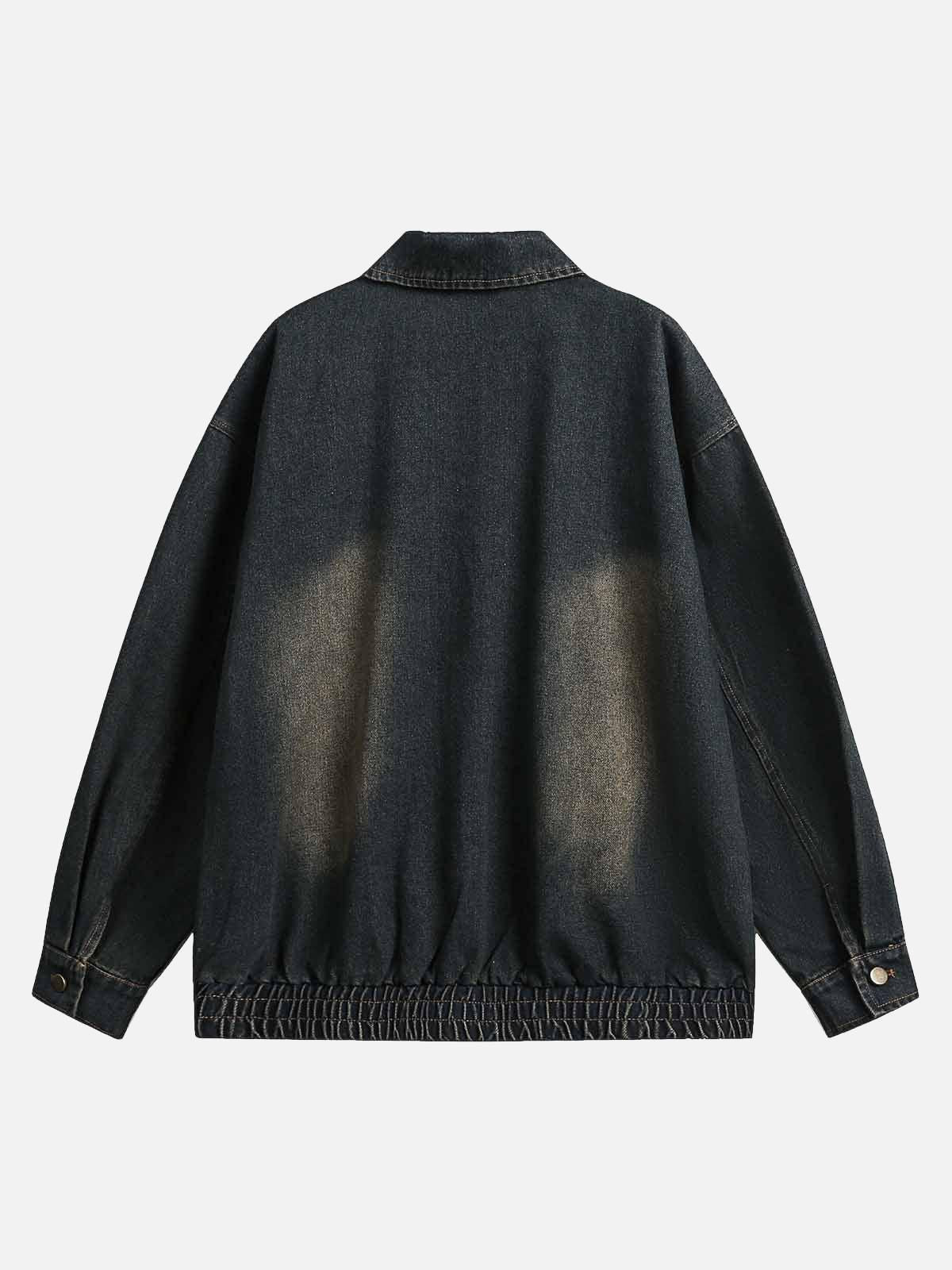 TALISHKO Washed Distressed Multi-Pocket Denim Jacket