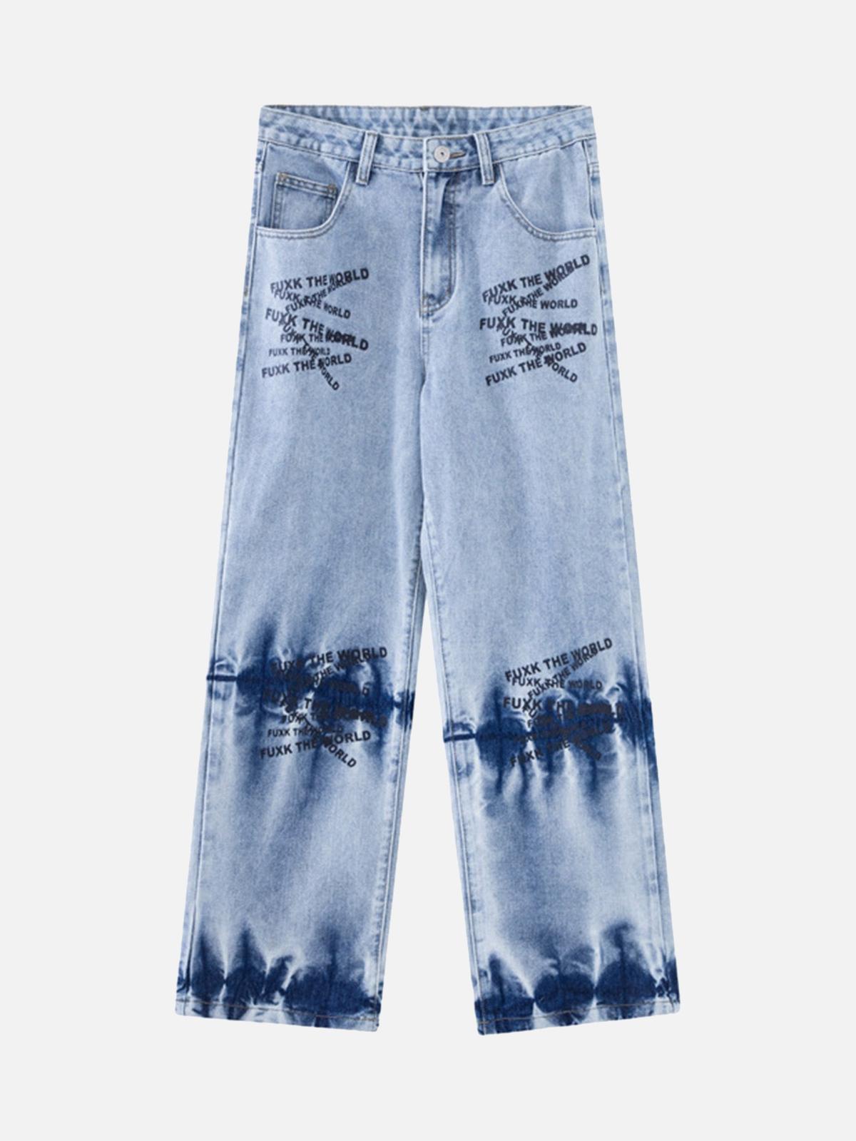 TALISHKO Niche Design Letter Embroidered Tie-Dye Gradient Jeans