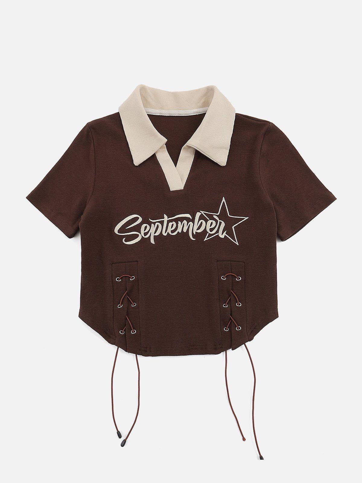 TALISHKO Embroidery Side Drawstring Fold-Over Star Tee