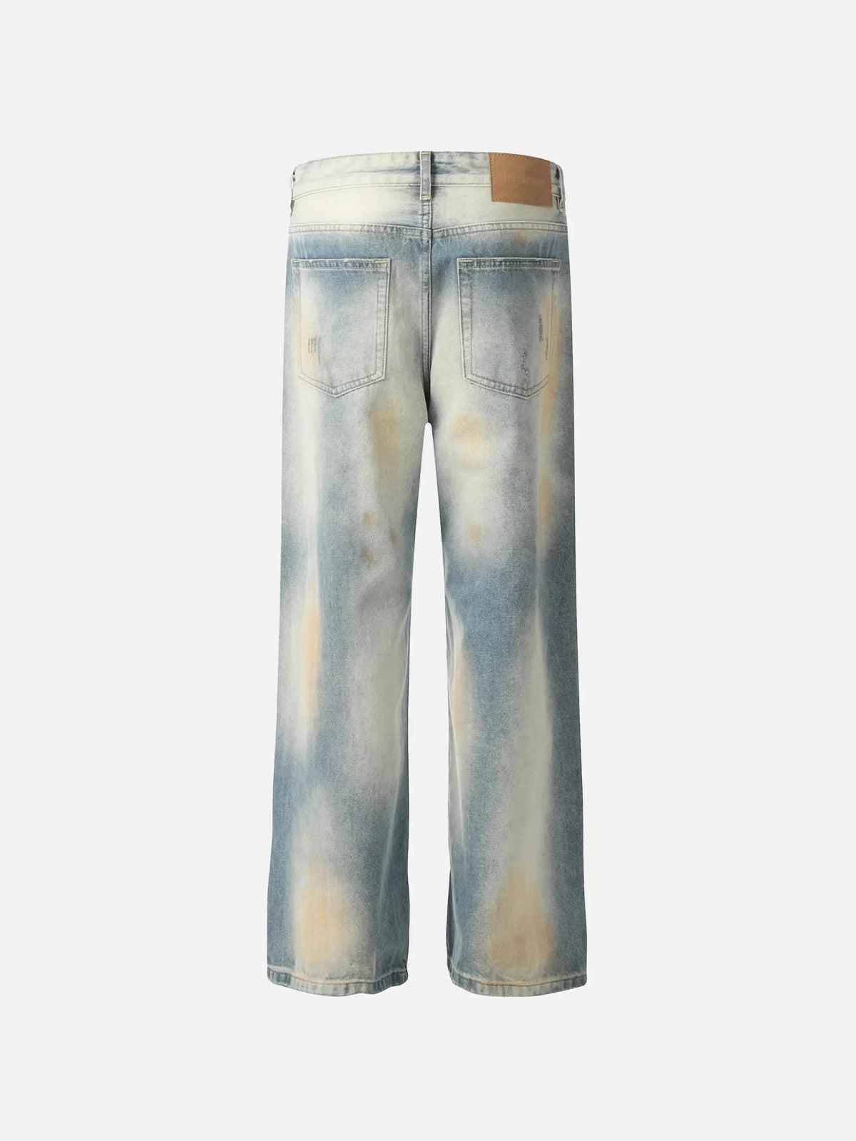 TALISHKO Vintage Distressed Dyed Straight Jeans
