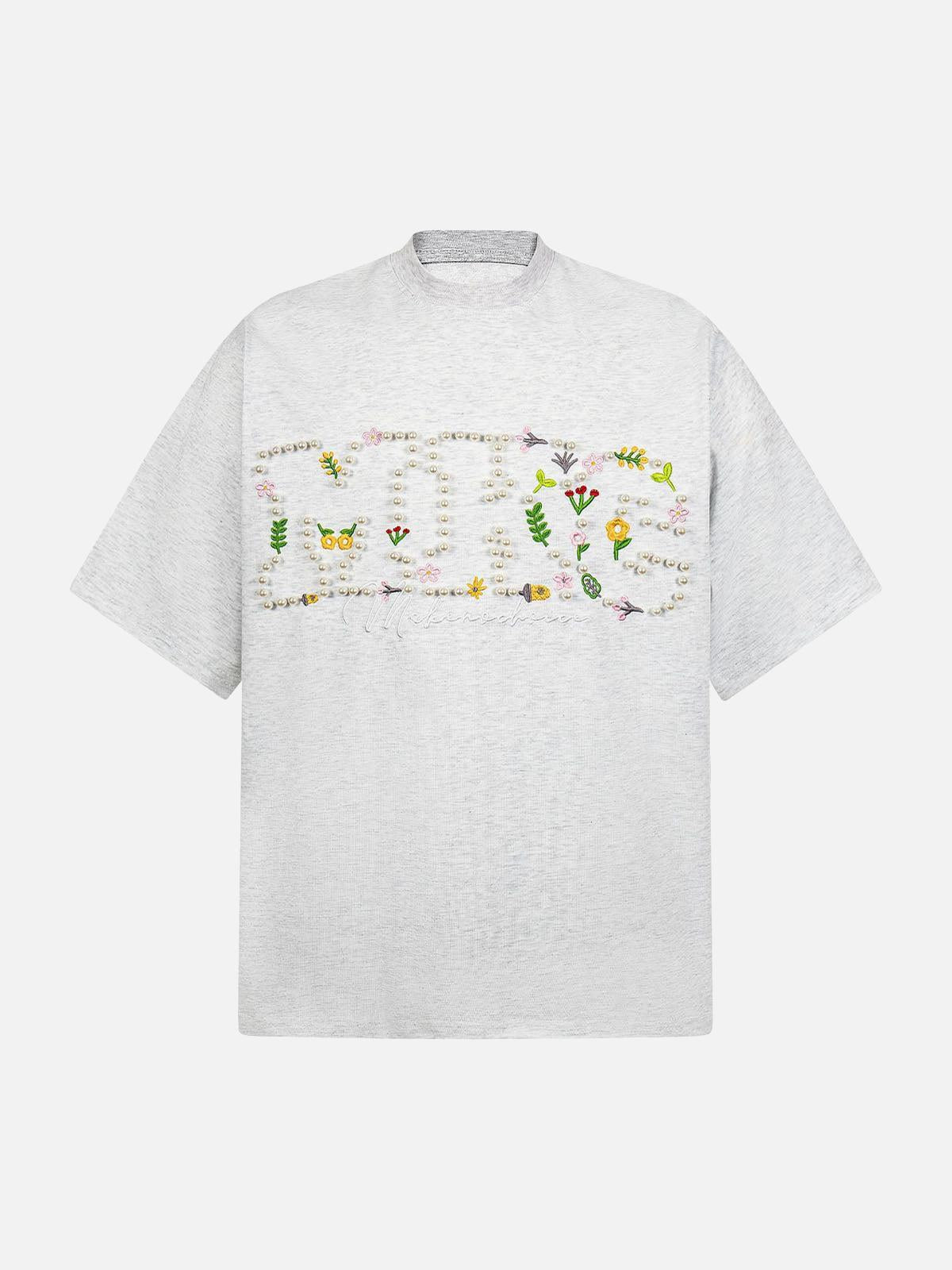 TALISHKO Oversized Embroidered Floral Letter T-Shirt