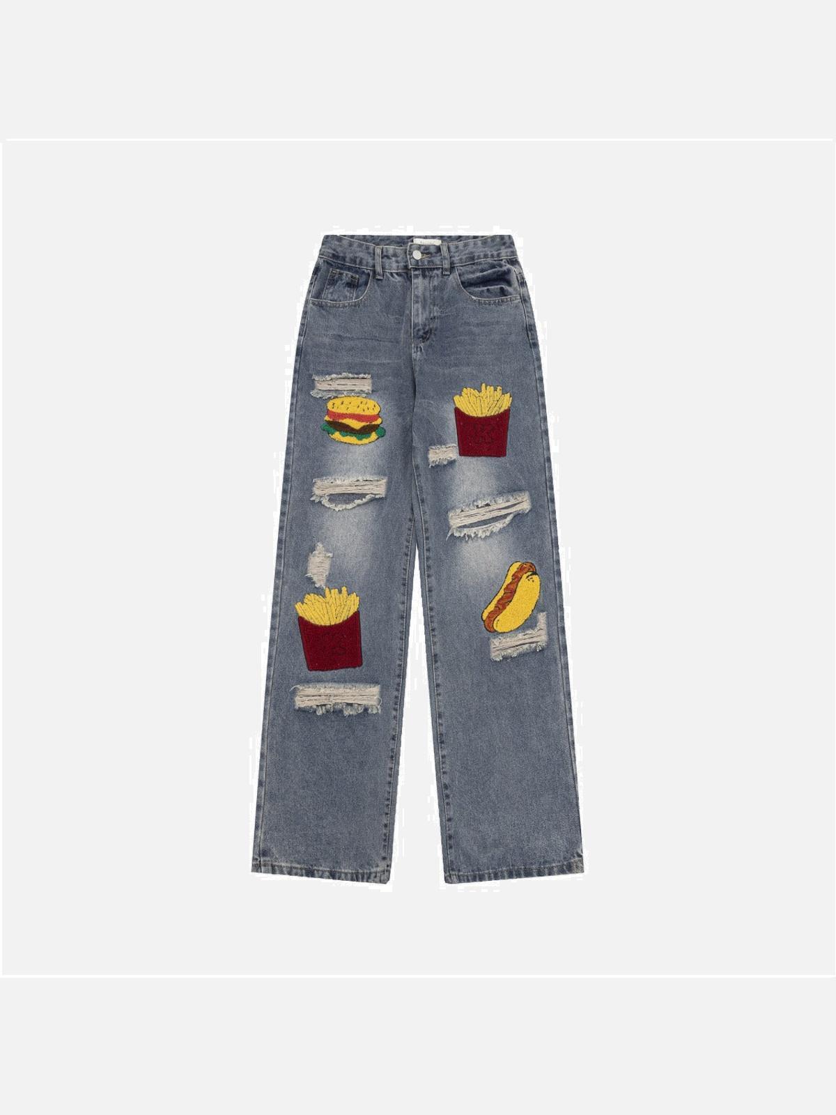 TALISHKO Hamburger French Fries Ripped Jeans