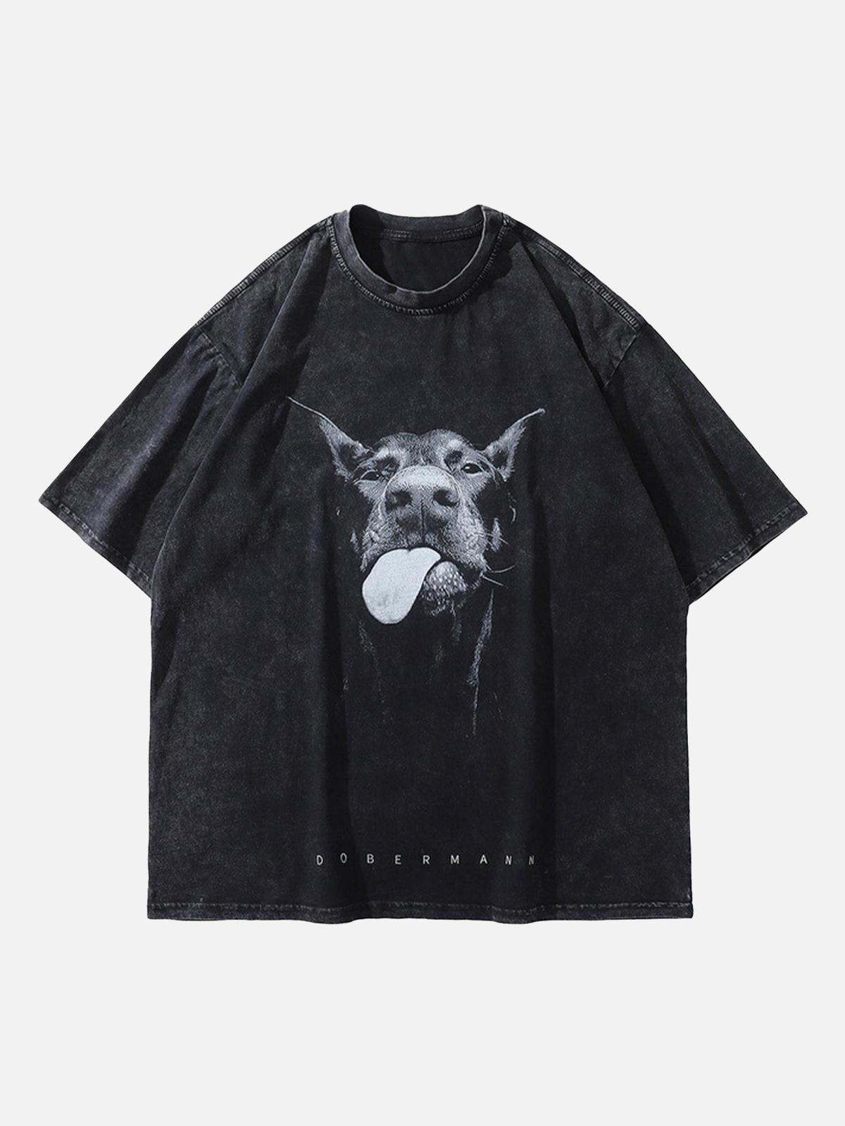 TALISHKO Retro Hip-Hop Doberman Print T-Shirt
