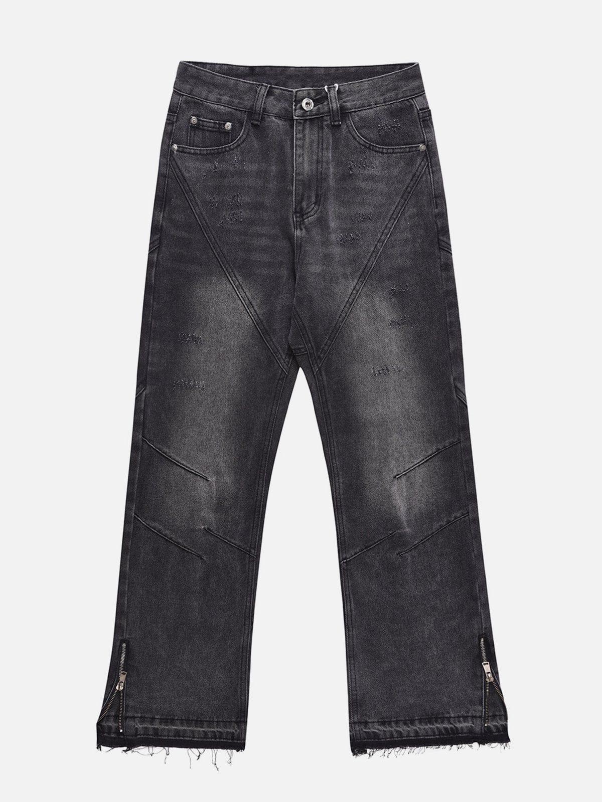 TALISHKO Zipper Decoration Washed Jeans