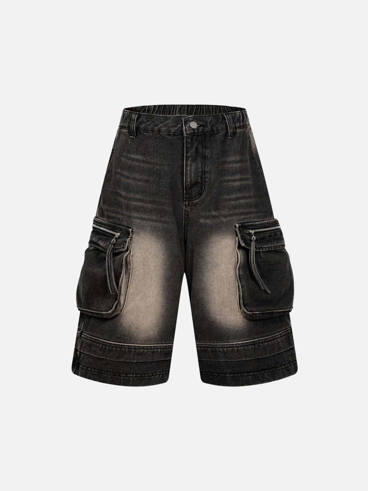 TALISHKO Washed Multi-Pocket Denim Cargo Jorts