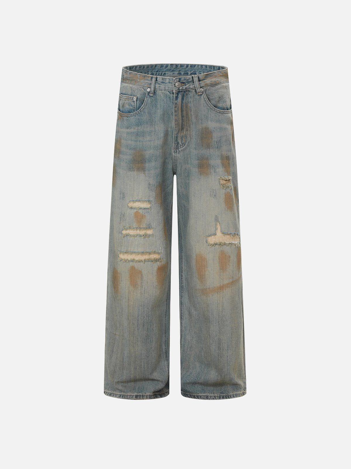 TALISHKO Mud Dyeing Distressed Vintage Fade Jeans