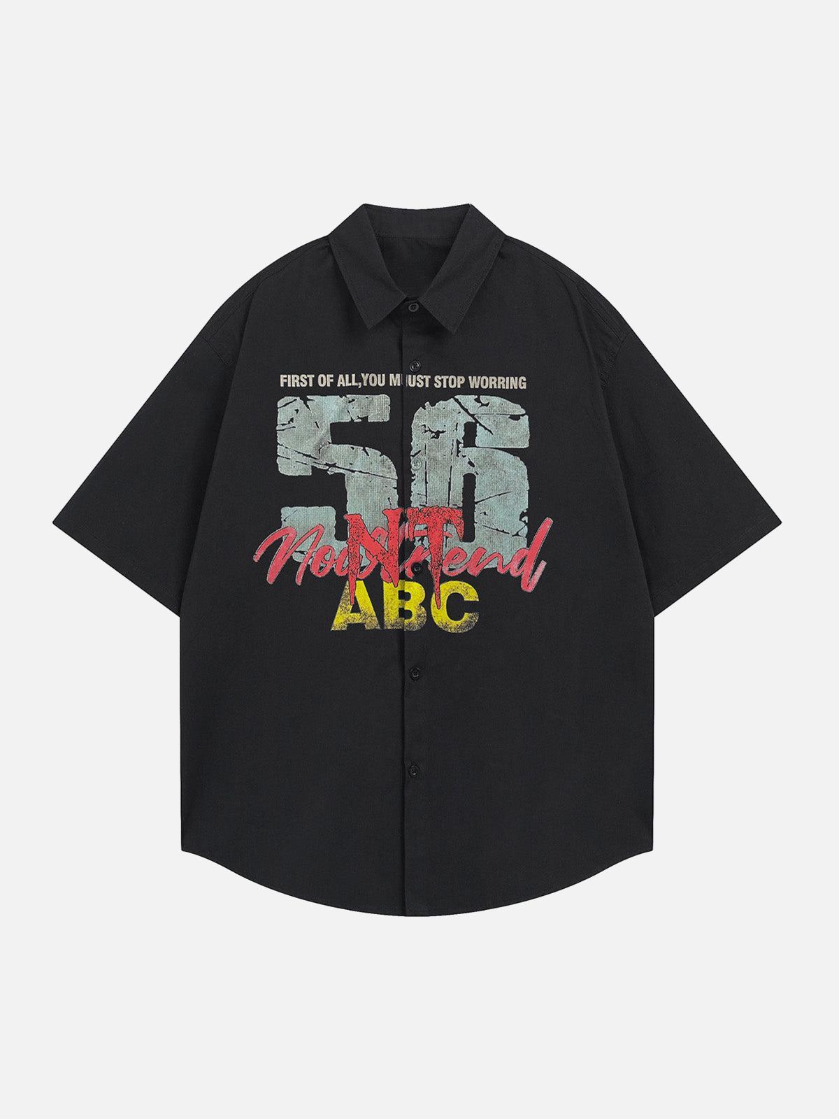 TALISHKO Retro Letter Print Short Sleeve Shirt