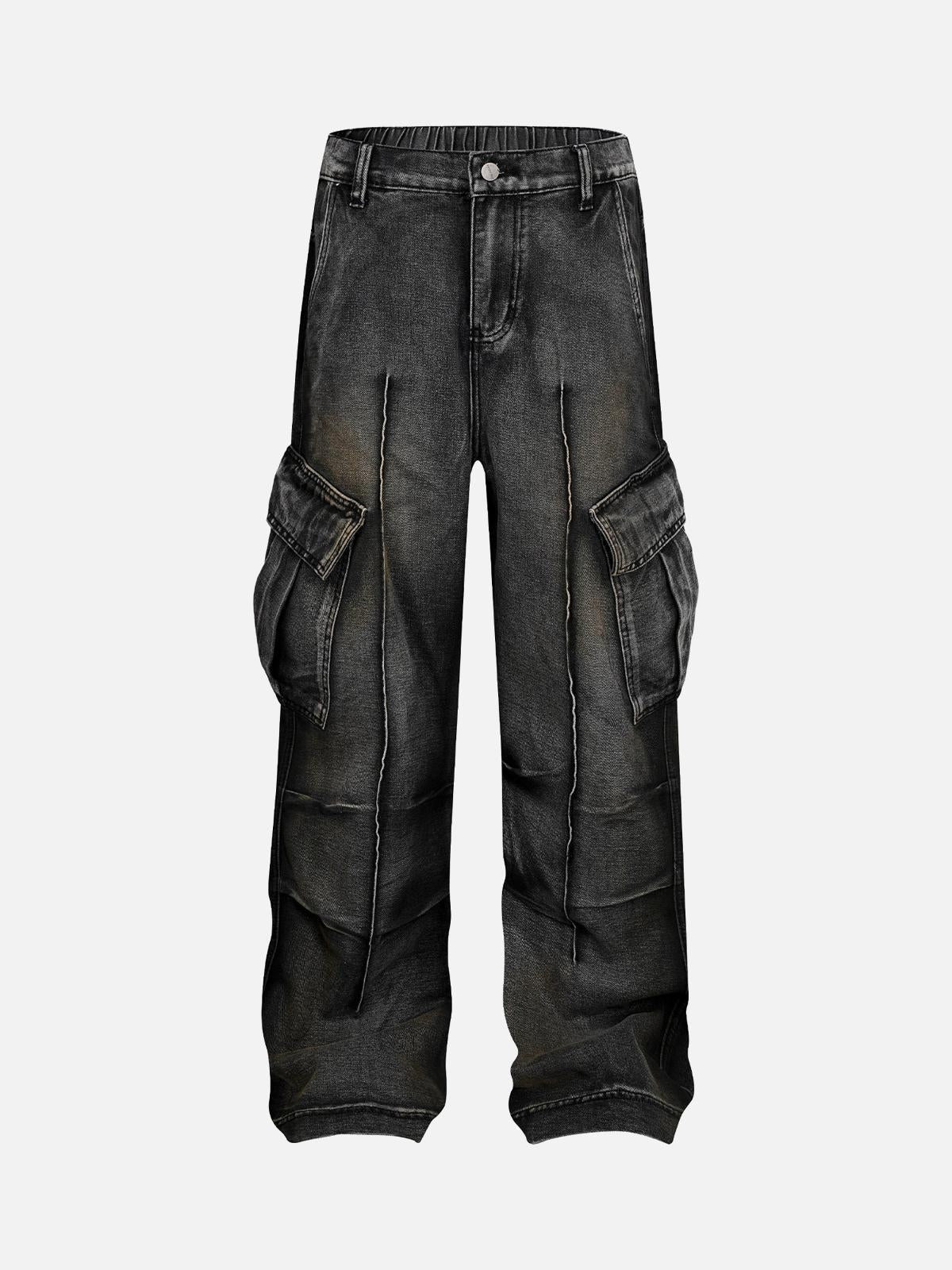 TALISHKO Washed Distressed Pleated Cargo Jeans