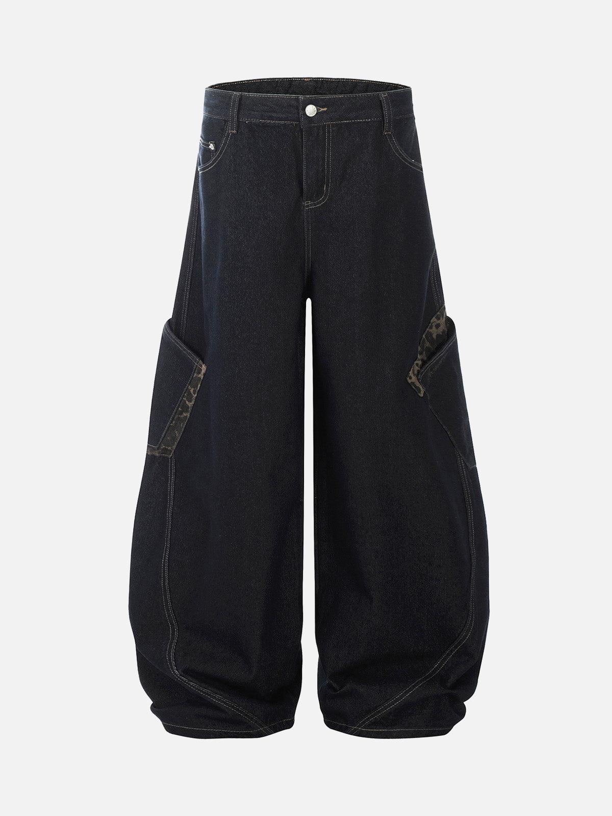 TALISHKO Deconstructed Cheetah Print Baggy Barrel Jeans