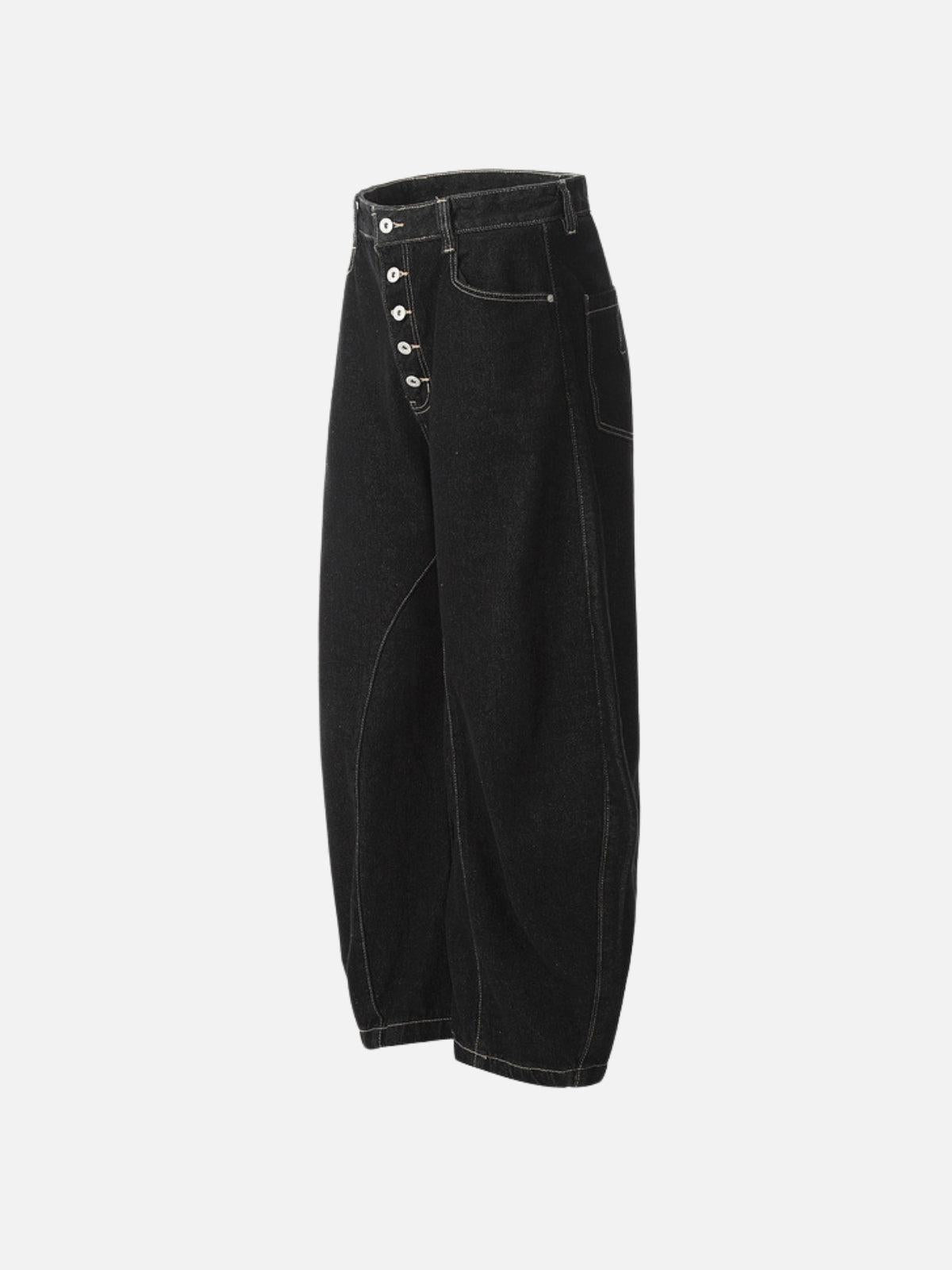 TALISHKO Line Embroidery Barrel Loose Jeans