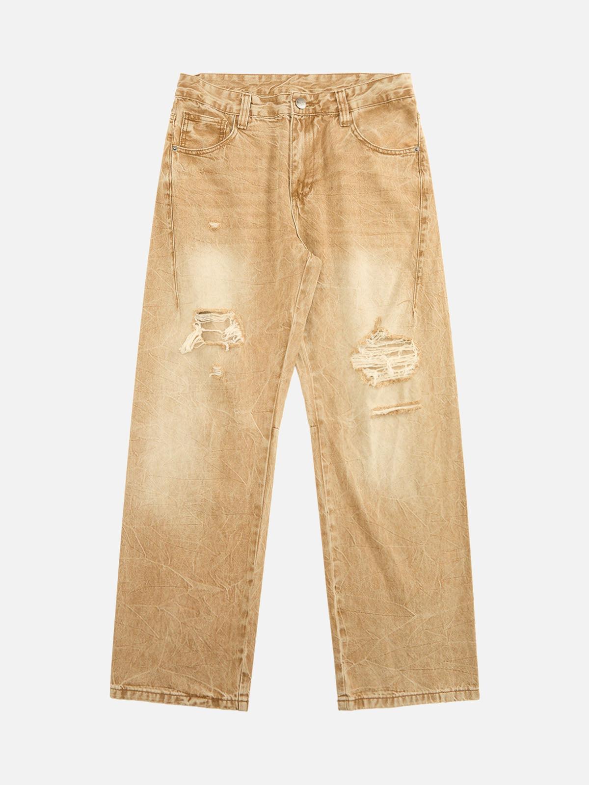 TALISHKO Vintage Washed Distressed Straight Jeans