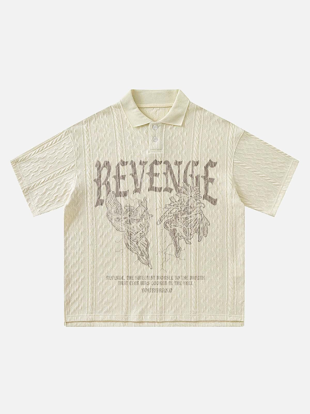 TALISHKO Retro Letter Print Lapel Short Sleeve Polo Shirt