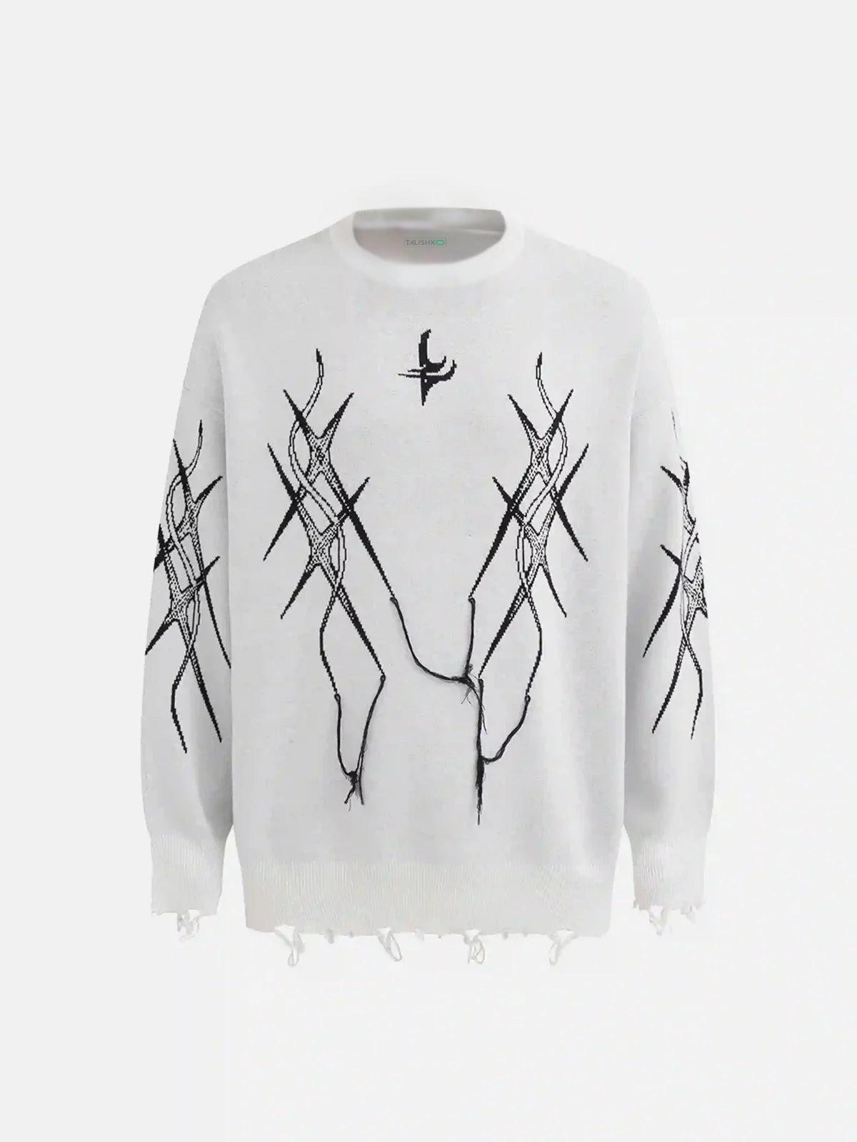 TALISHKO Jacquard Thorns Tassel Sweater