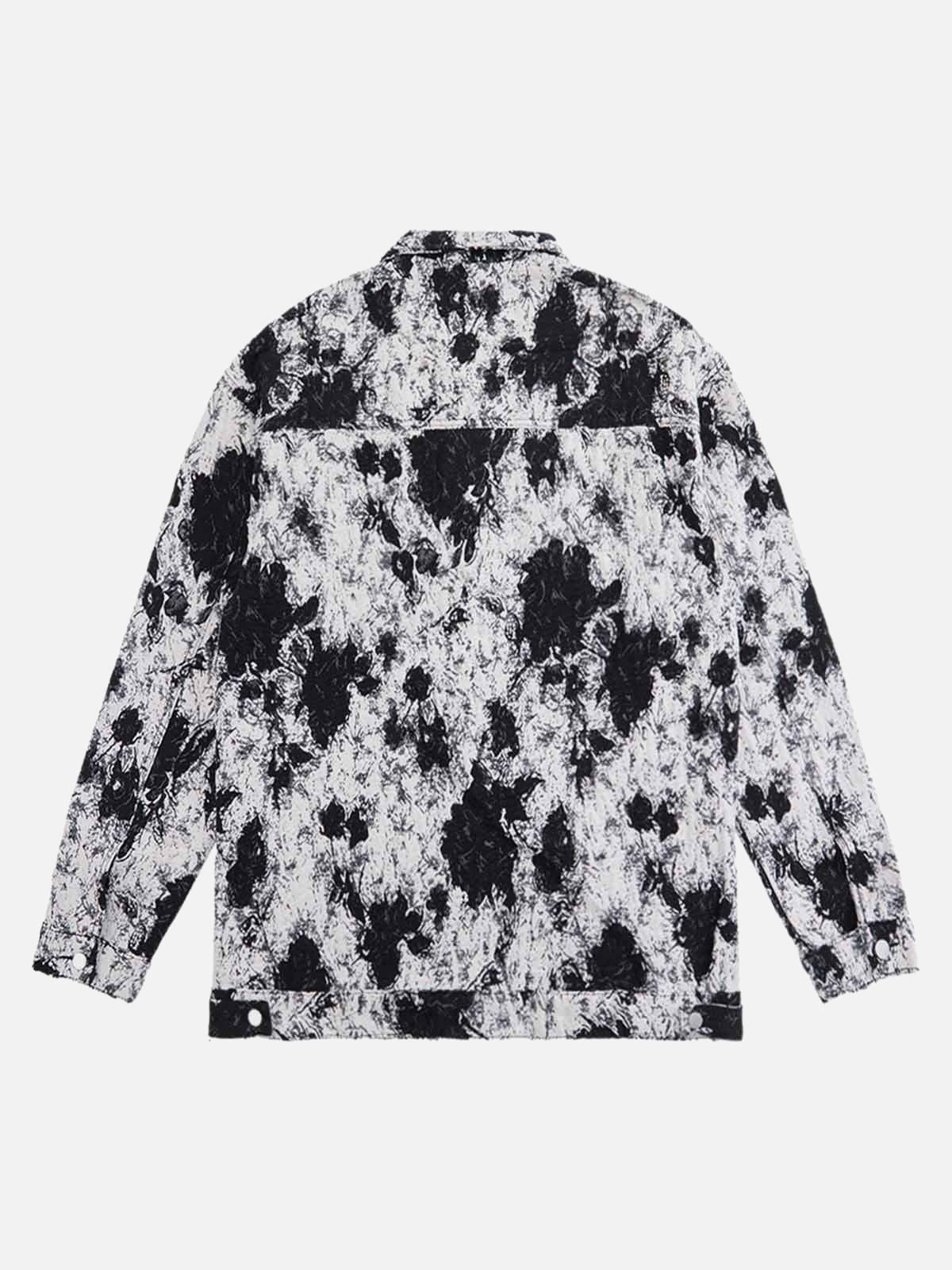 TALISHKO Black And White Contrast Floral Denim Jacket