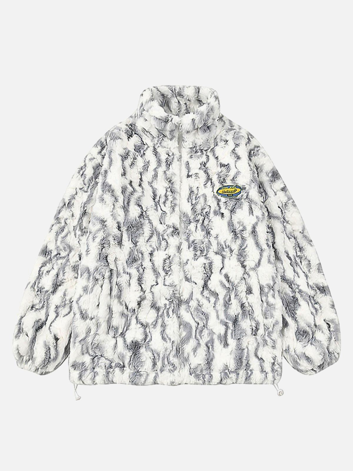 TALISHKO Tie-Dye Stand Collar Sherpa Jacket