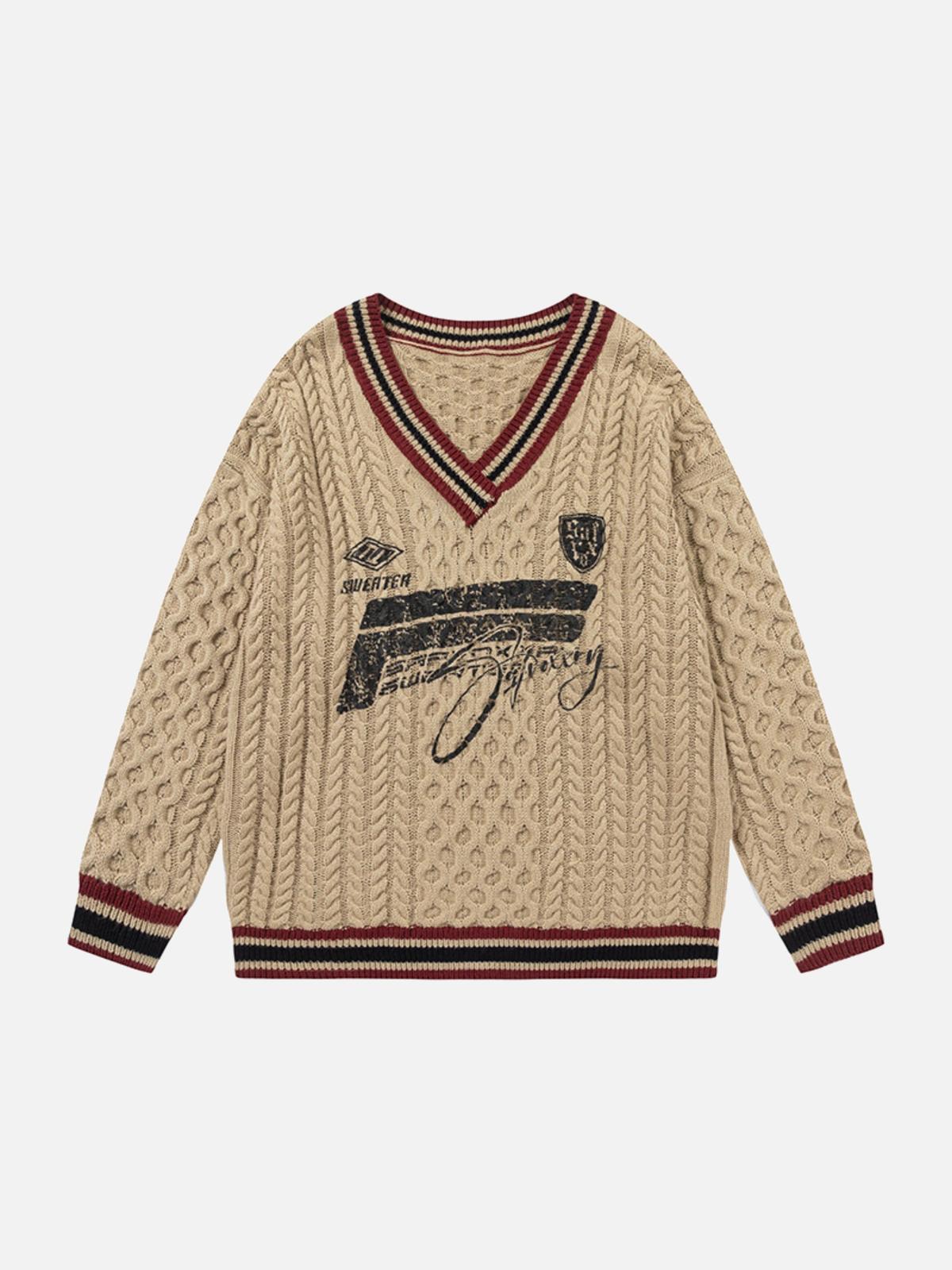 TALISHKO Colorblock Lettering V-Neck Sweater