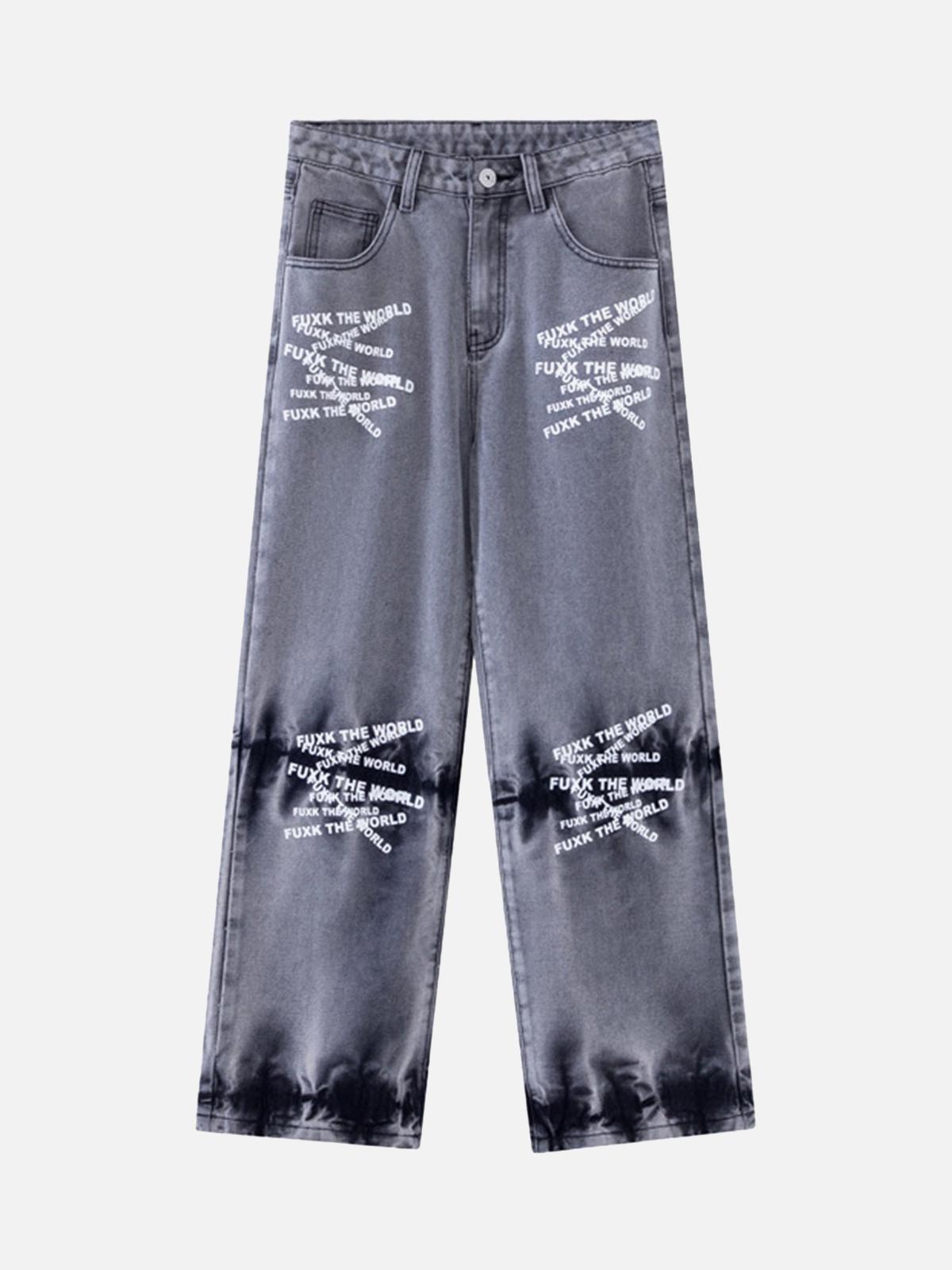 TALISHKO Niche Design Letter Embroidered Tie-Dye Gradient Jeans