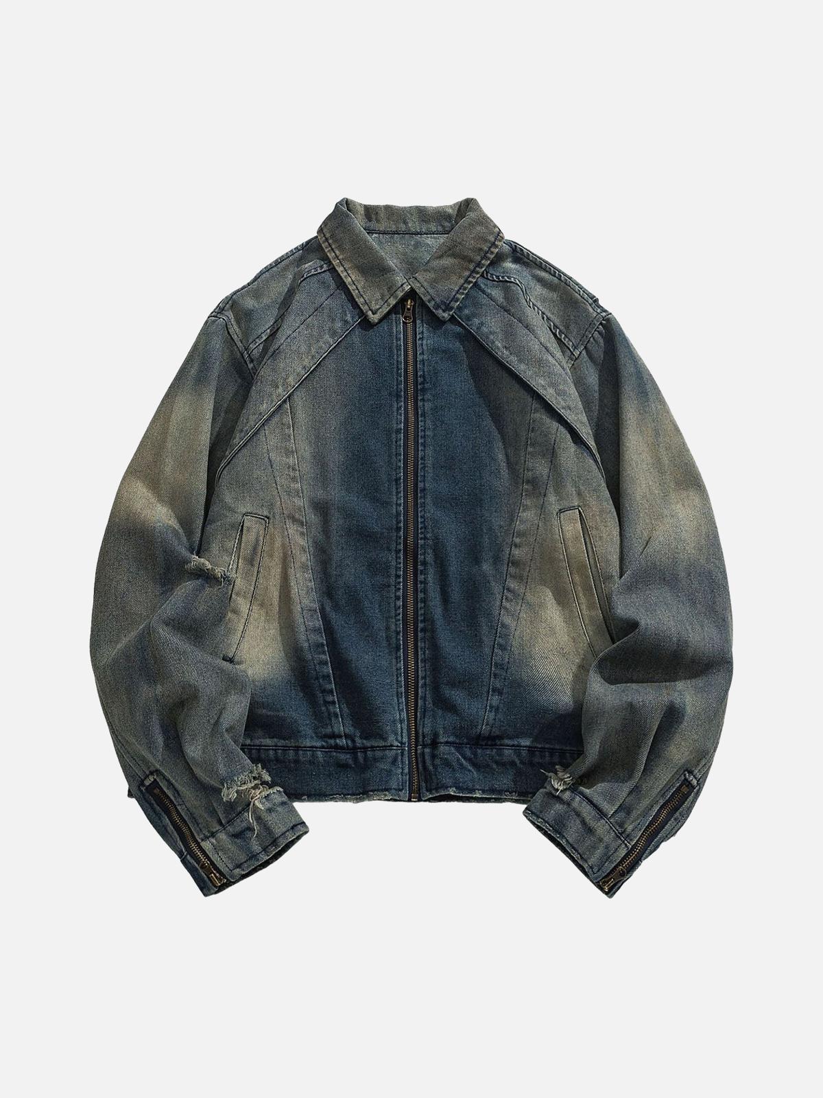 TALISHKO High Street Hip-Hop Distressed Washed Denim Jacket