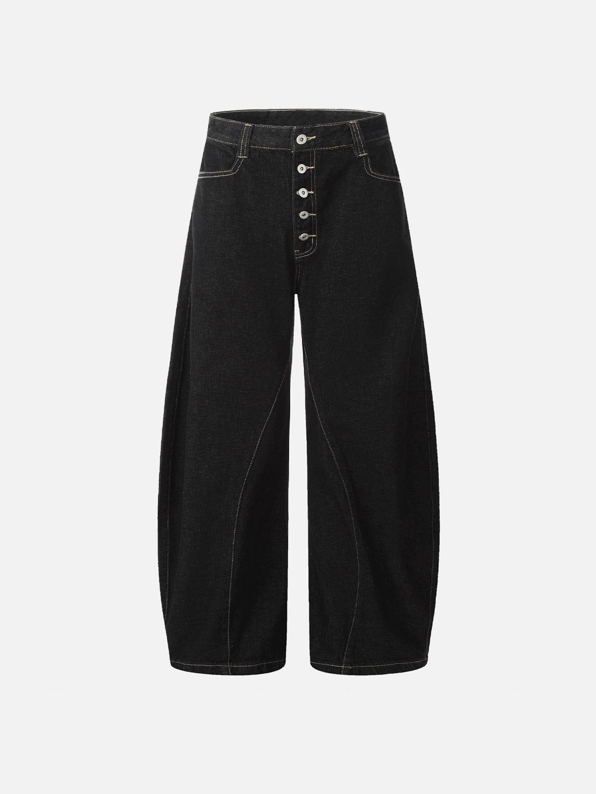 TALISHKO Line Embroidery Barrel Loose Jeans
