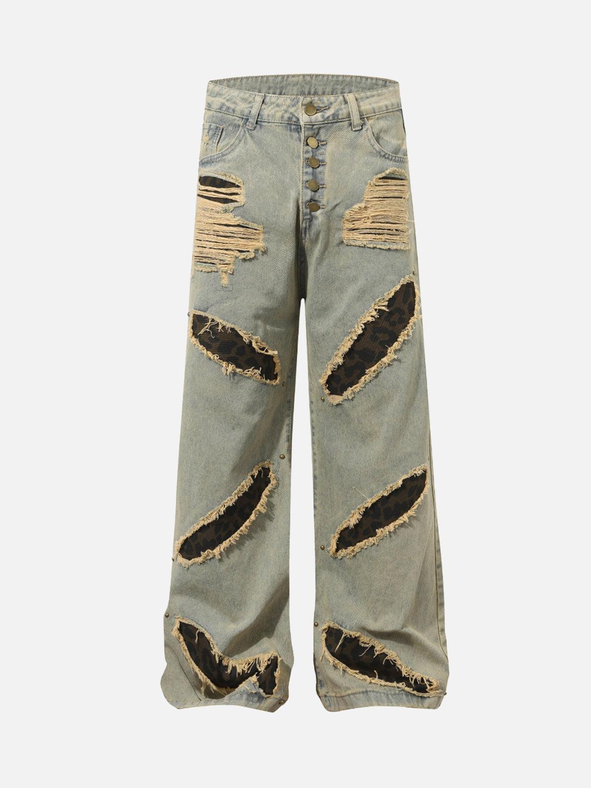 TALISHKO Distressed Raw Edge Patch Jeans