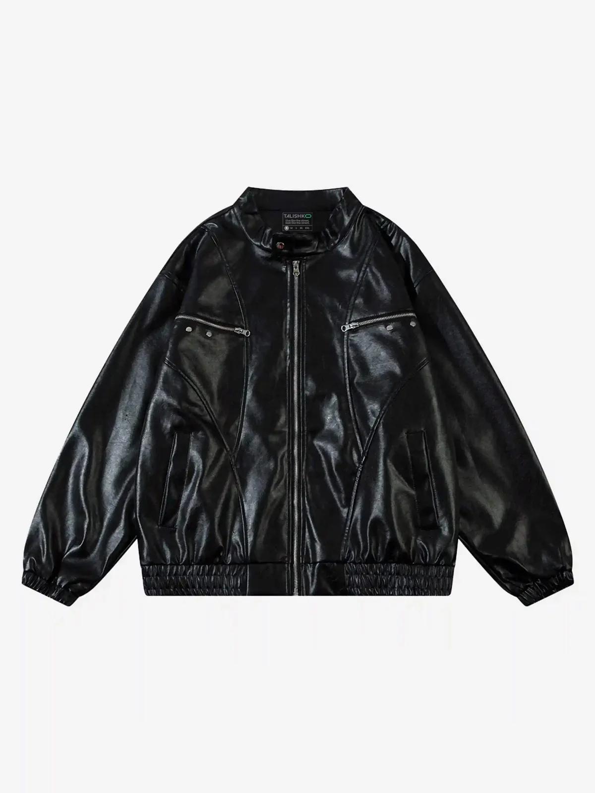 TALISHKO American Retro Script Embroidered Motorcycle Jacket