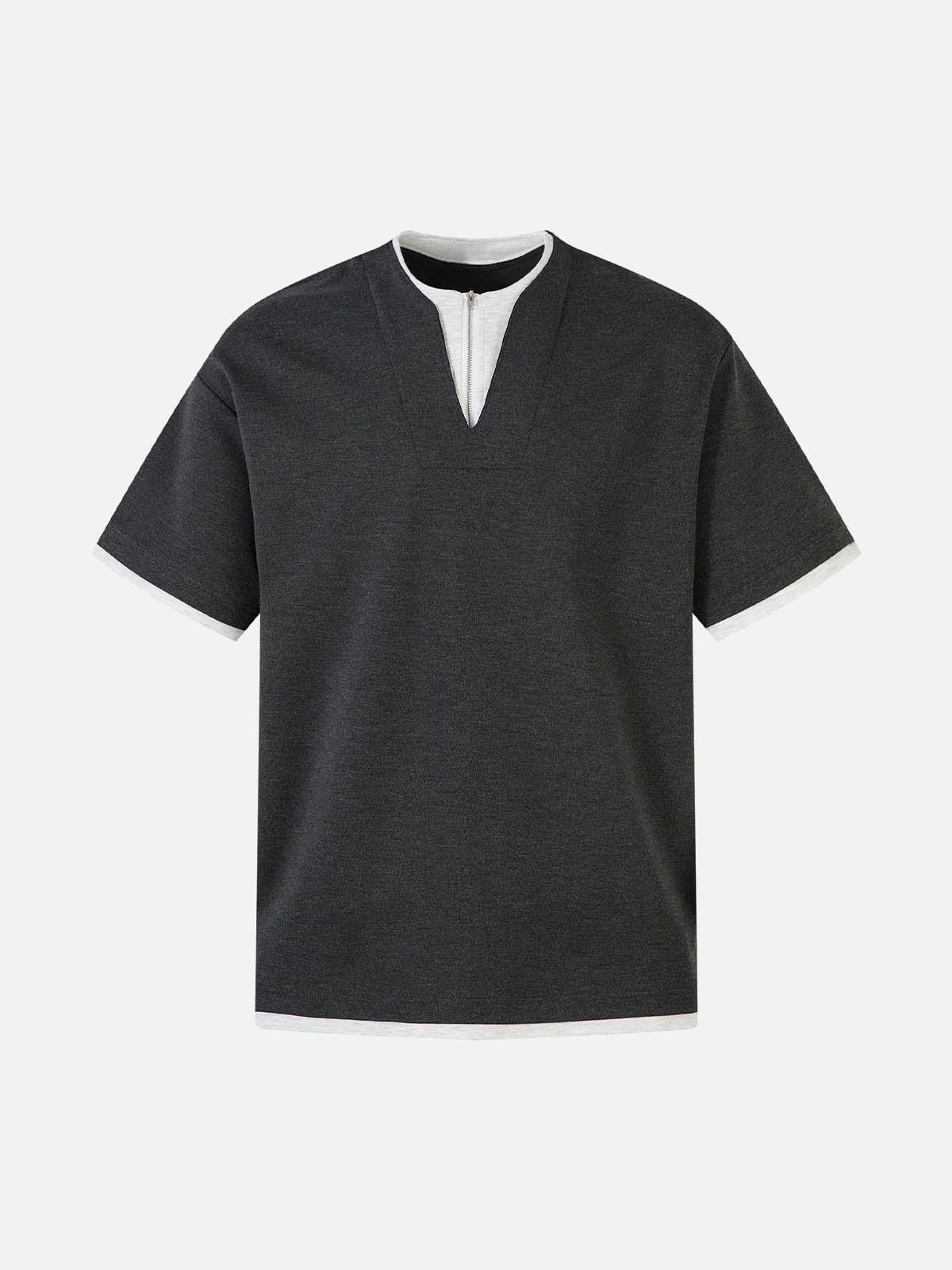 TALISHKO Contrast Color Stitching Faux Two-Piece T-Shirt