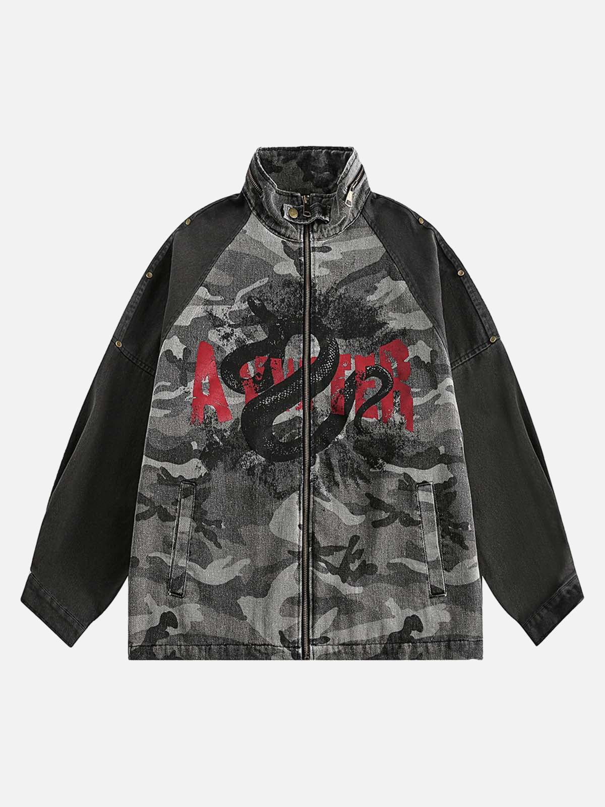 TALISHKO Camouflage Stitching Stand Collar Military Jacket