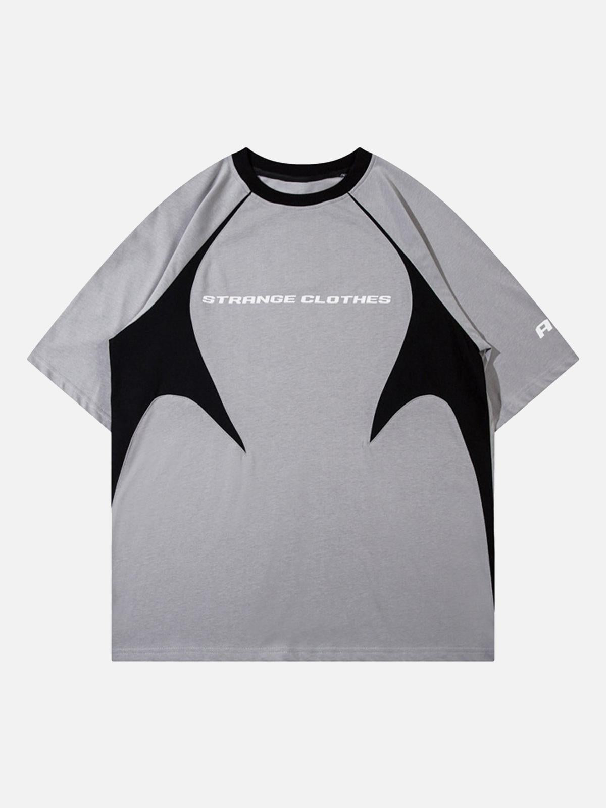 TALISHKO Retro Color-Blocked Deconstructed Stitching Racing T-Shirt